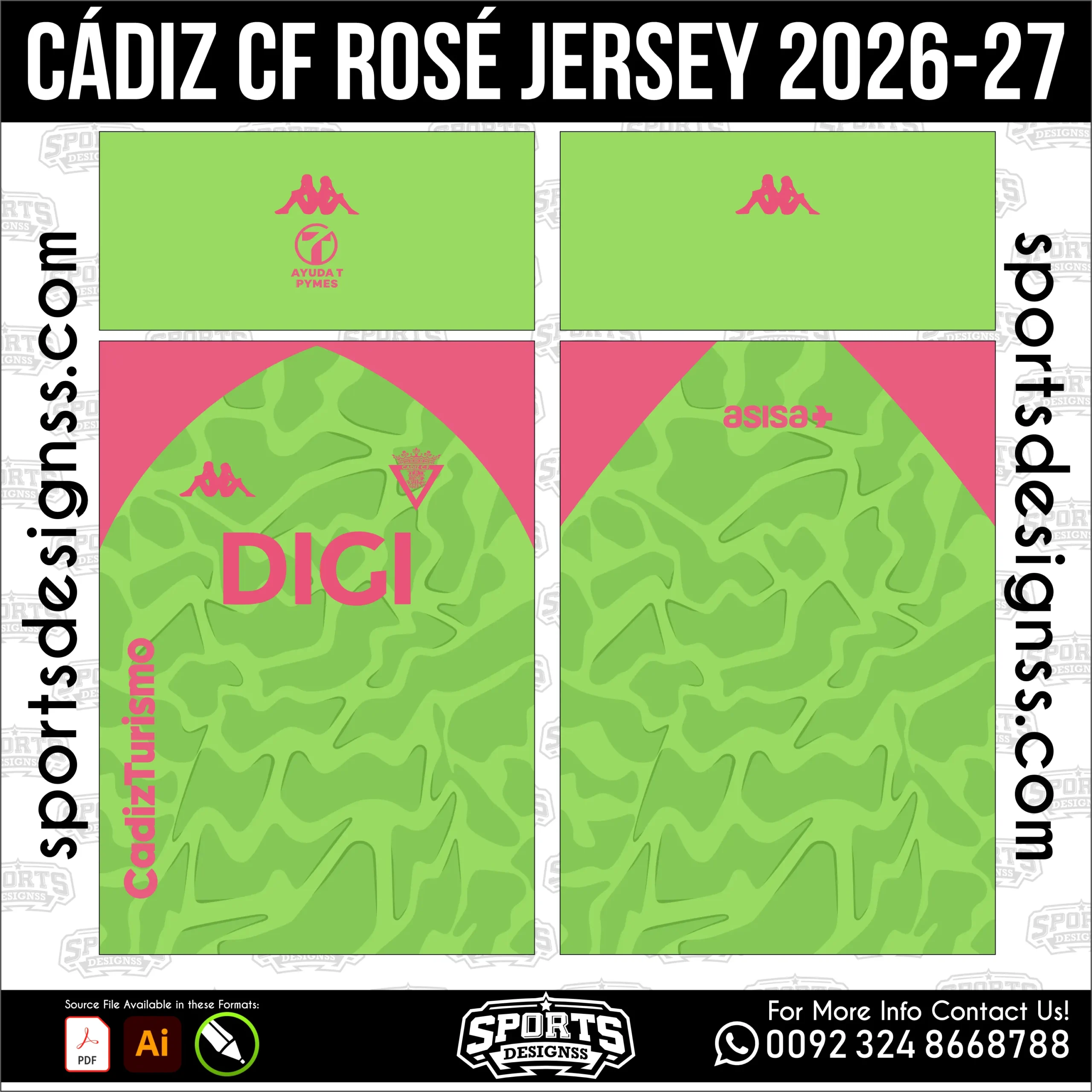 Cádiz CF Rosé Jersey 2026-27 - football shirt vector for sublimation printing