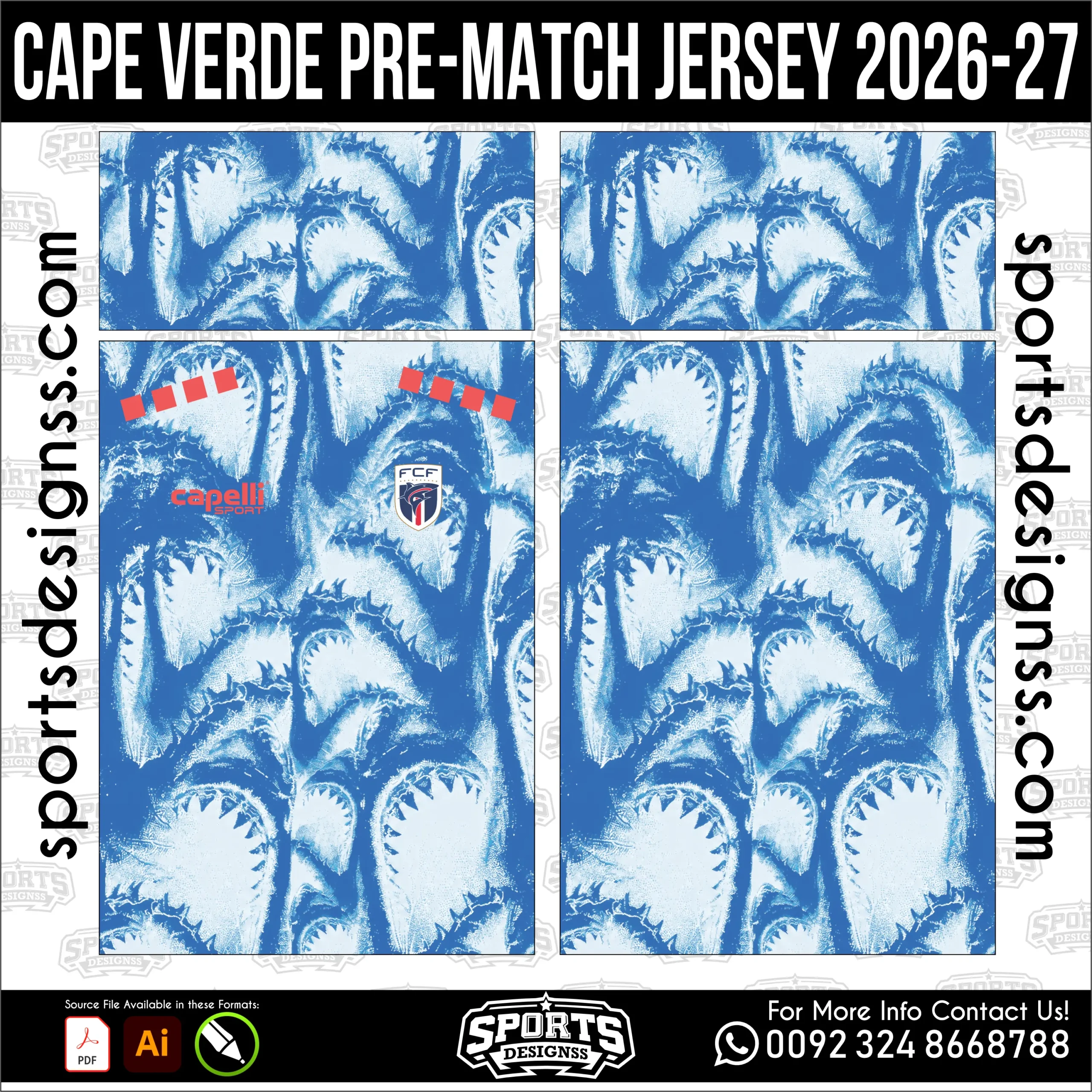 Cape Verde Pre-Match Jersey 2026-27 - football shirt vector for sublimation printing