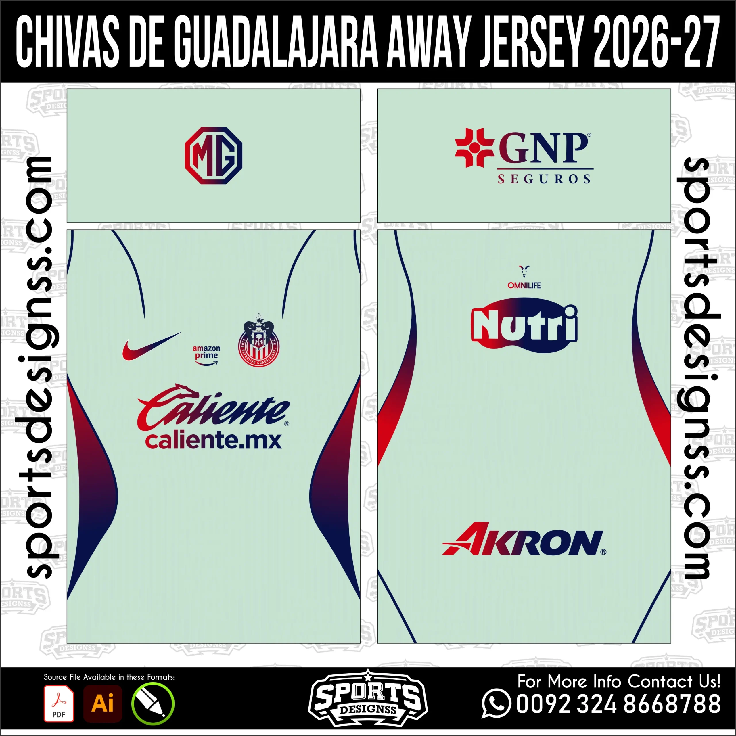 Chivas de Guadalajara Away Jersey 2026-27 - football shirt vector for sublimation printing