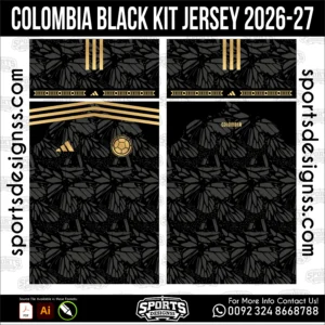 Colombia Black Kit Jersey 2026-27 - football shirt vector for sublimation printing