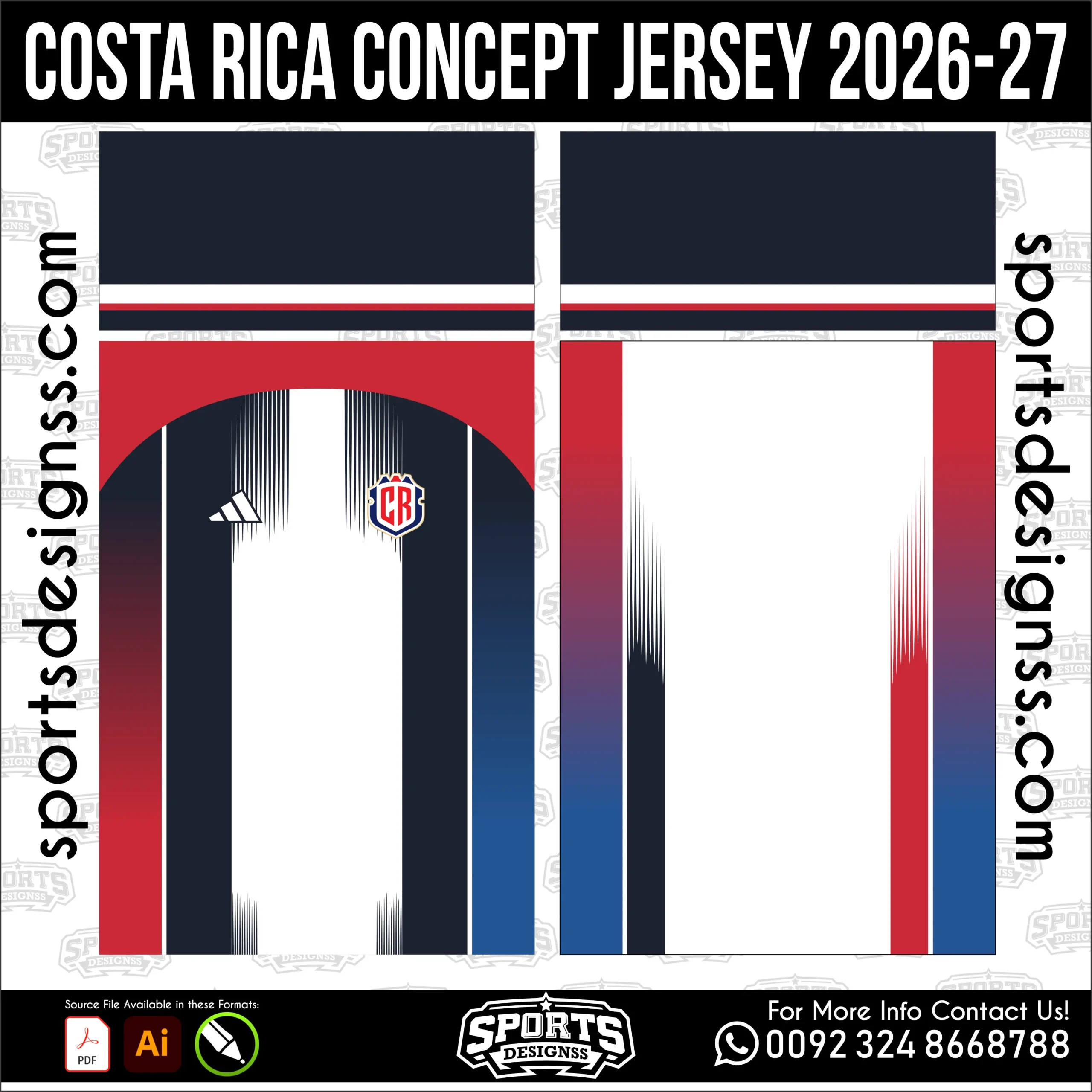 Costa Rica Concept Jersey 2026-27 - football shirt vector for sublimation printing