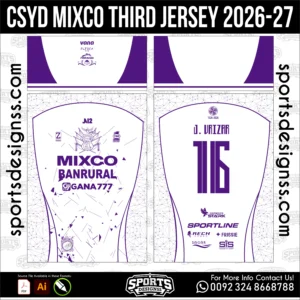 CSYD Mixco Third Jersey 2026-27 - football shirt vector for sublimation printing