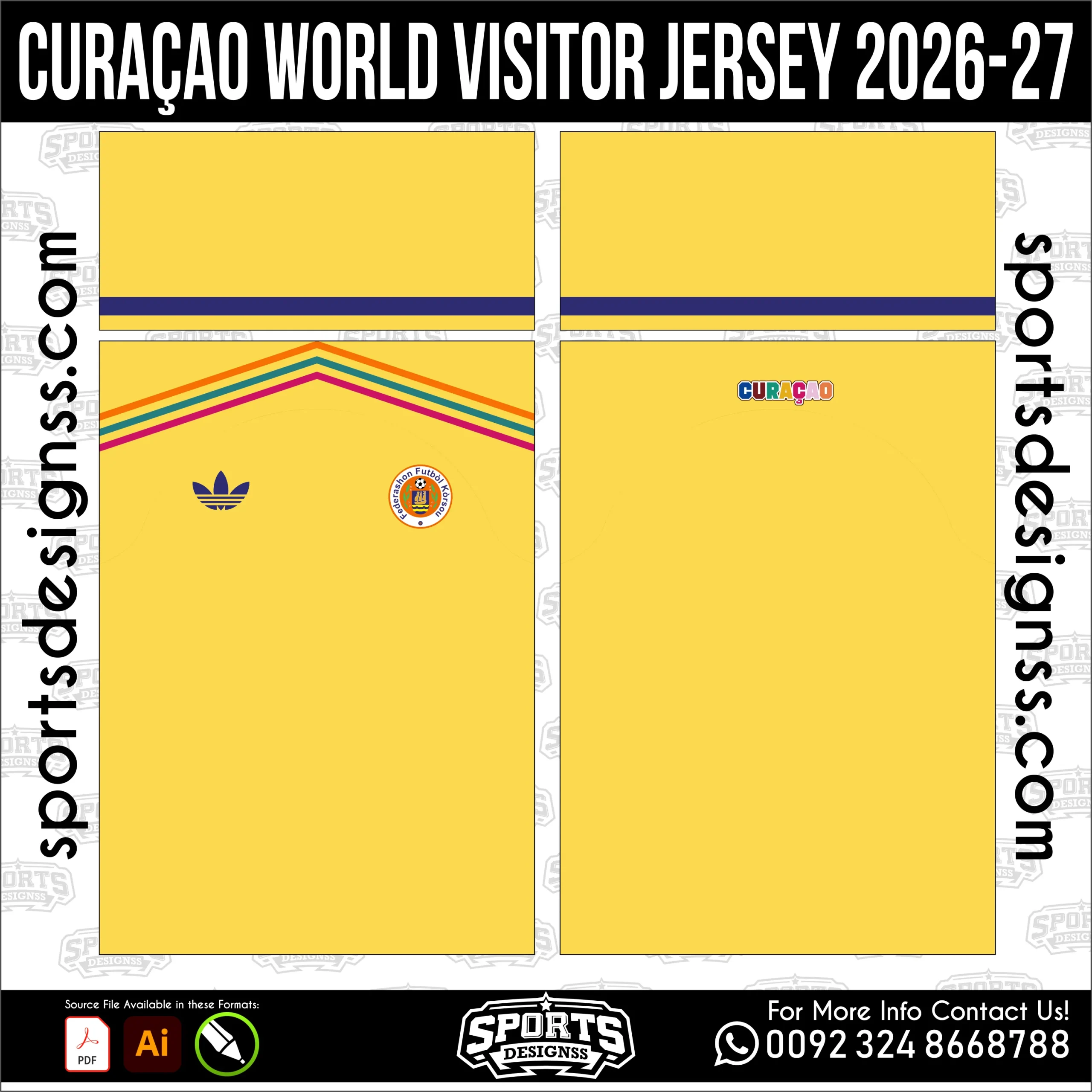 Curaçao Away Jersey 2026-27 - football shirt vector for sublimation printing