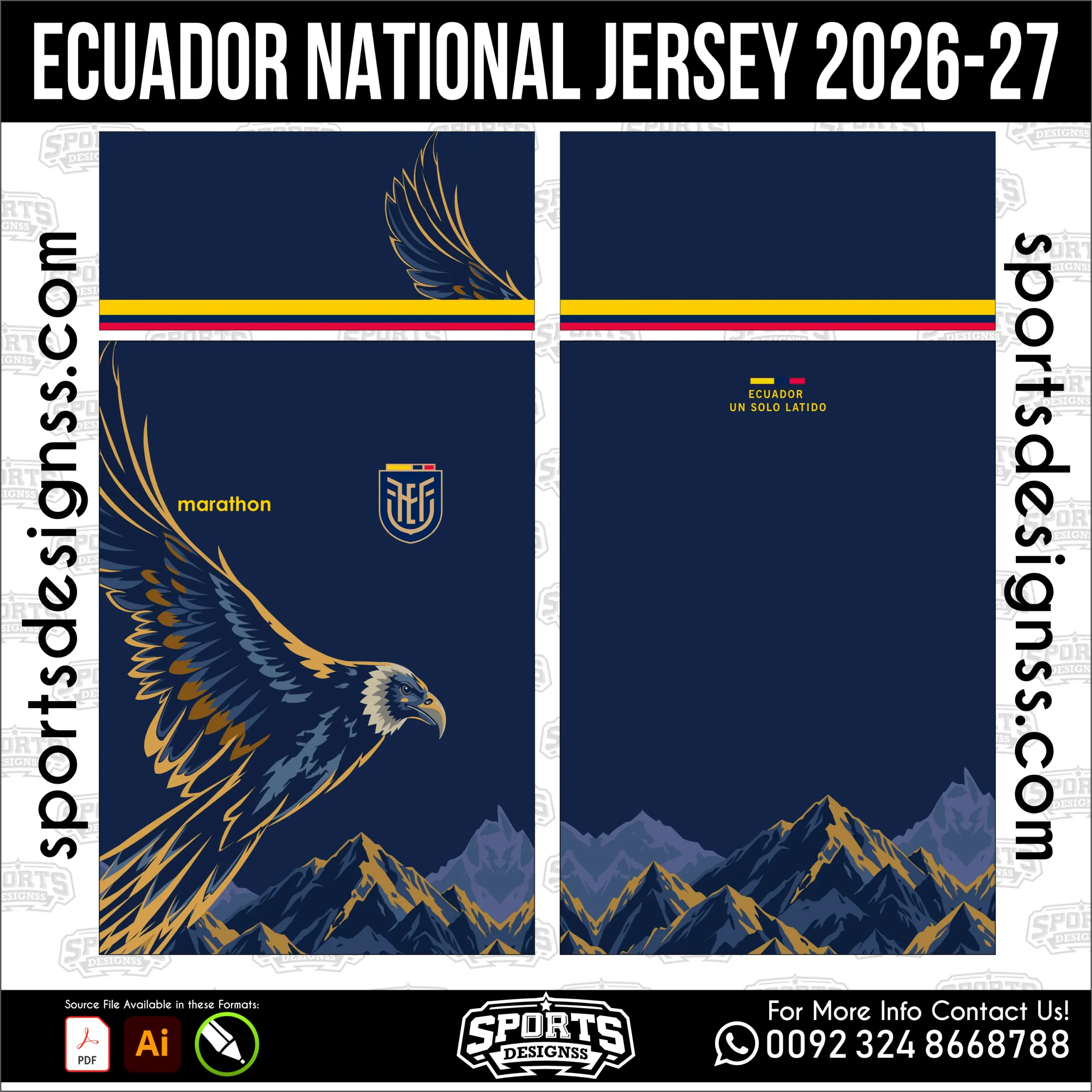 Ecuador National Team Jersey 2026-27 - football shirt vector for sublimation printing