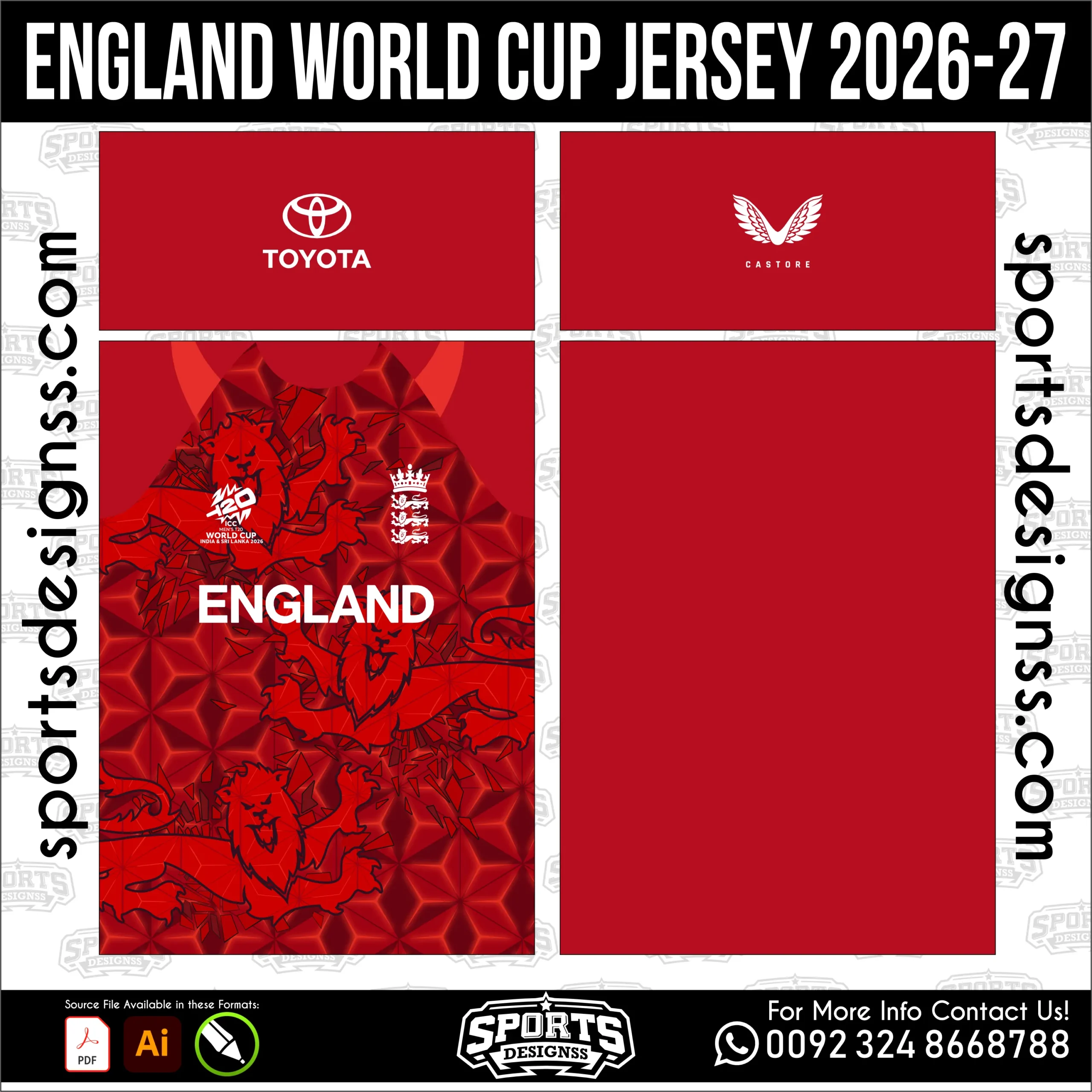 England World Cup Jersey 2026-27 - football shirt vector for sublimation printing