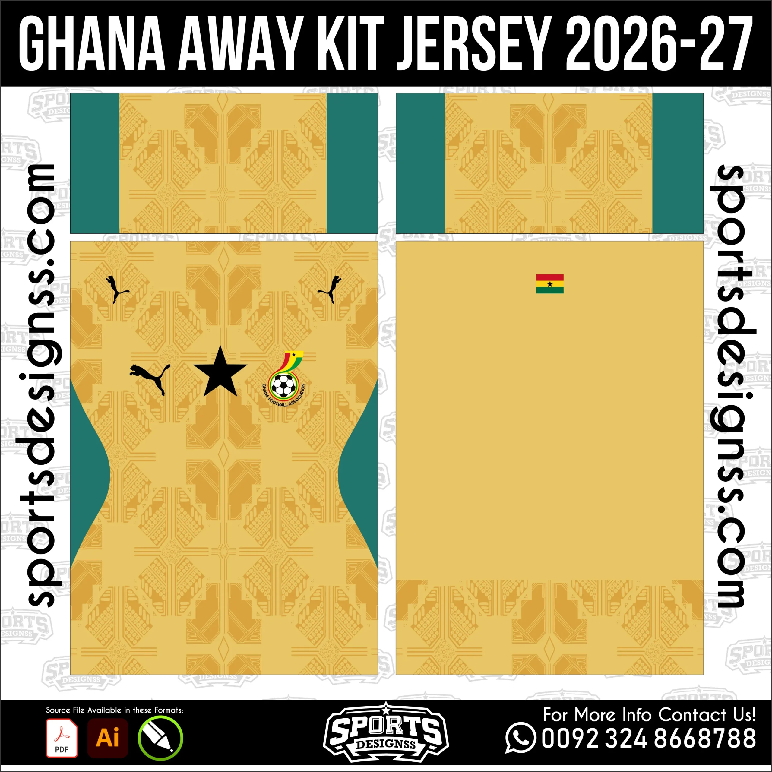 Ghana Away Jersey 2026-27 - football shirt vector for sublimation printing