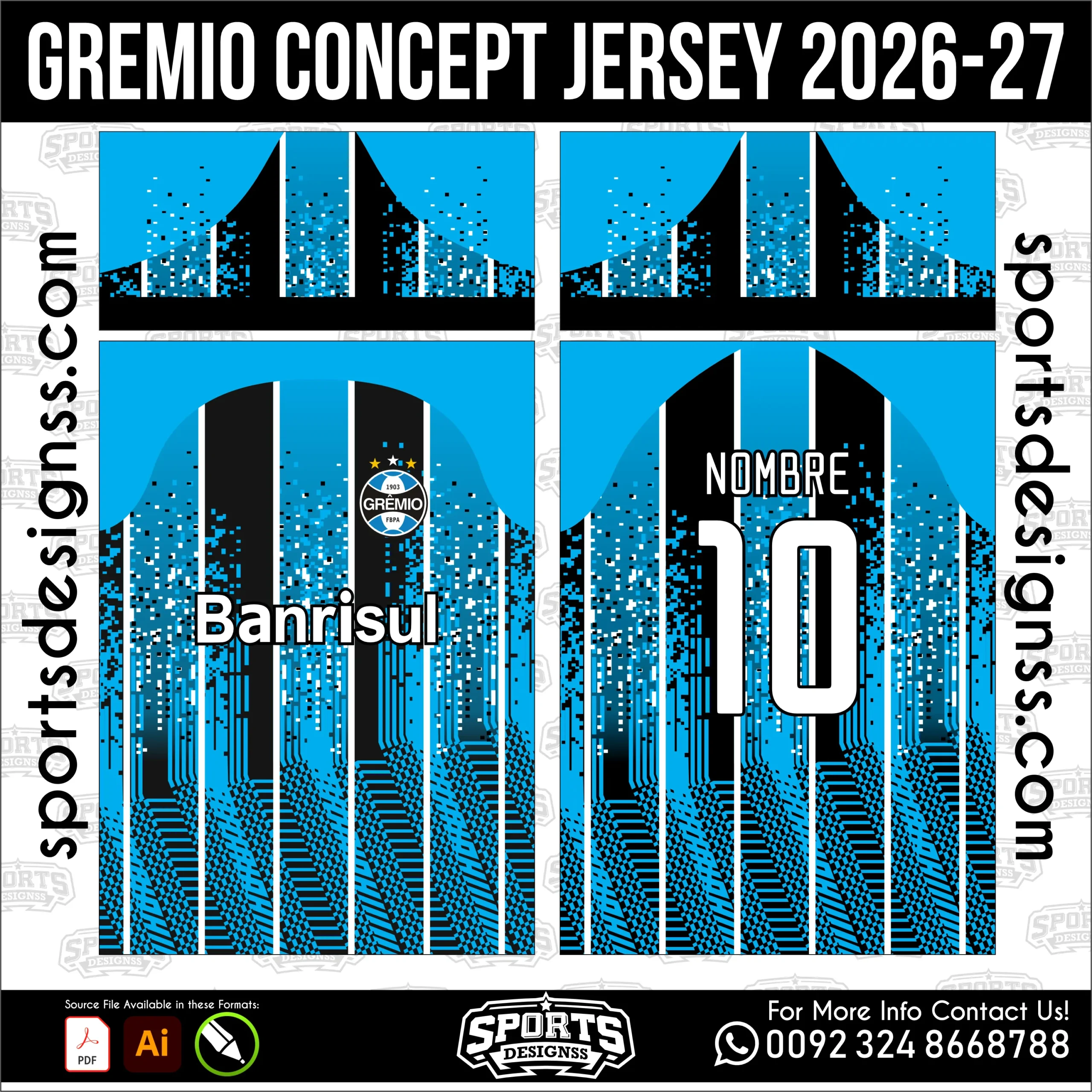 Grêmio Concept Jersey 2026-27 - football shirt vector for sublimation printing