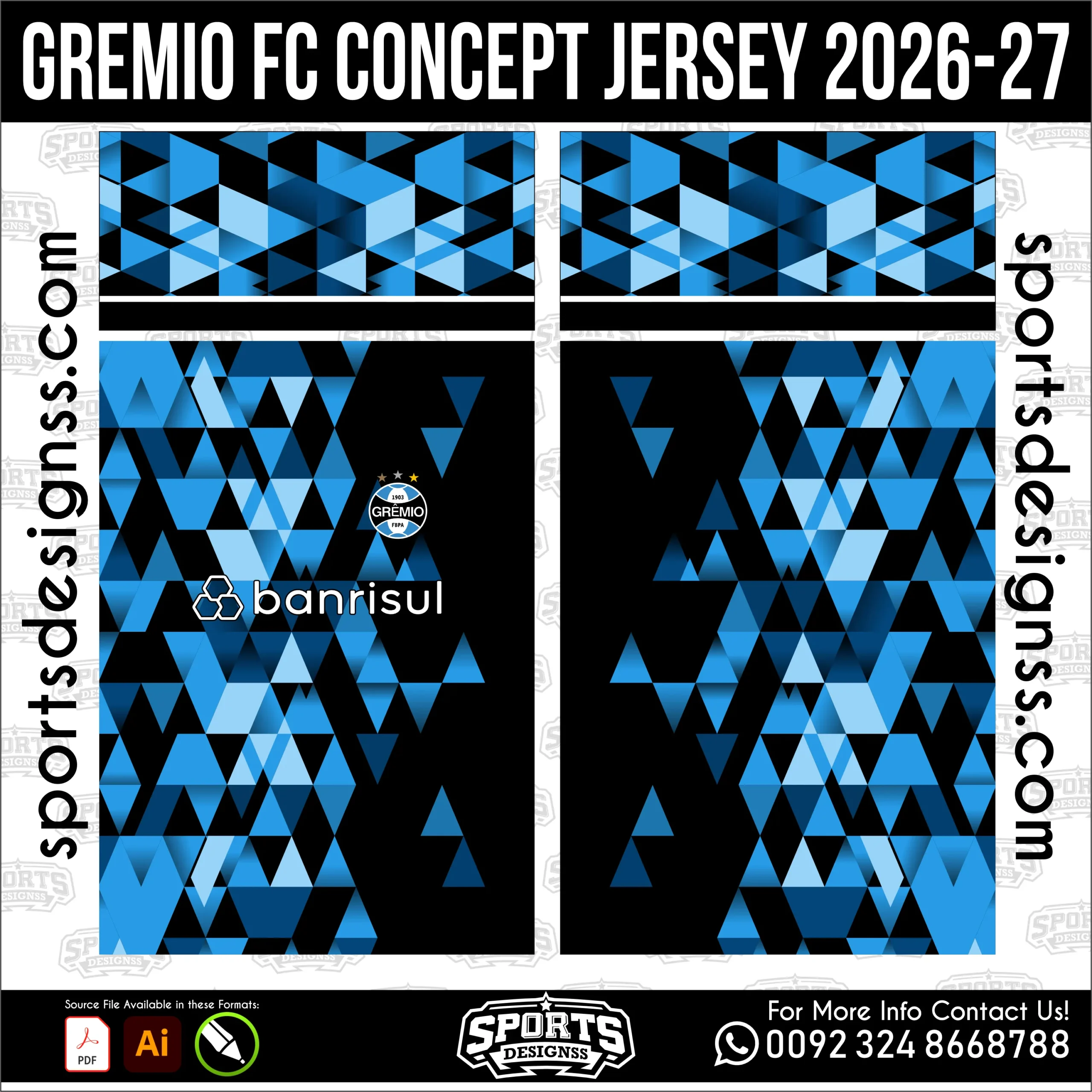Grêmio FC Concept Jersey 2026-27 - football shirt vector for sublimation printing
