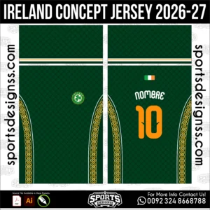 Ireland Concept Jersey 2026-27 - football shirt vector for sublimation printing