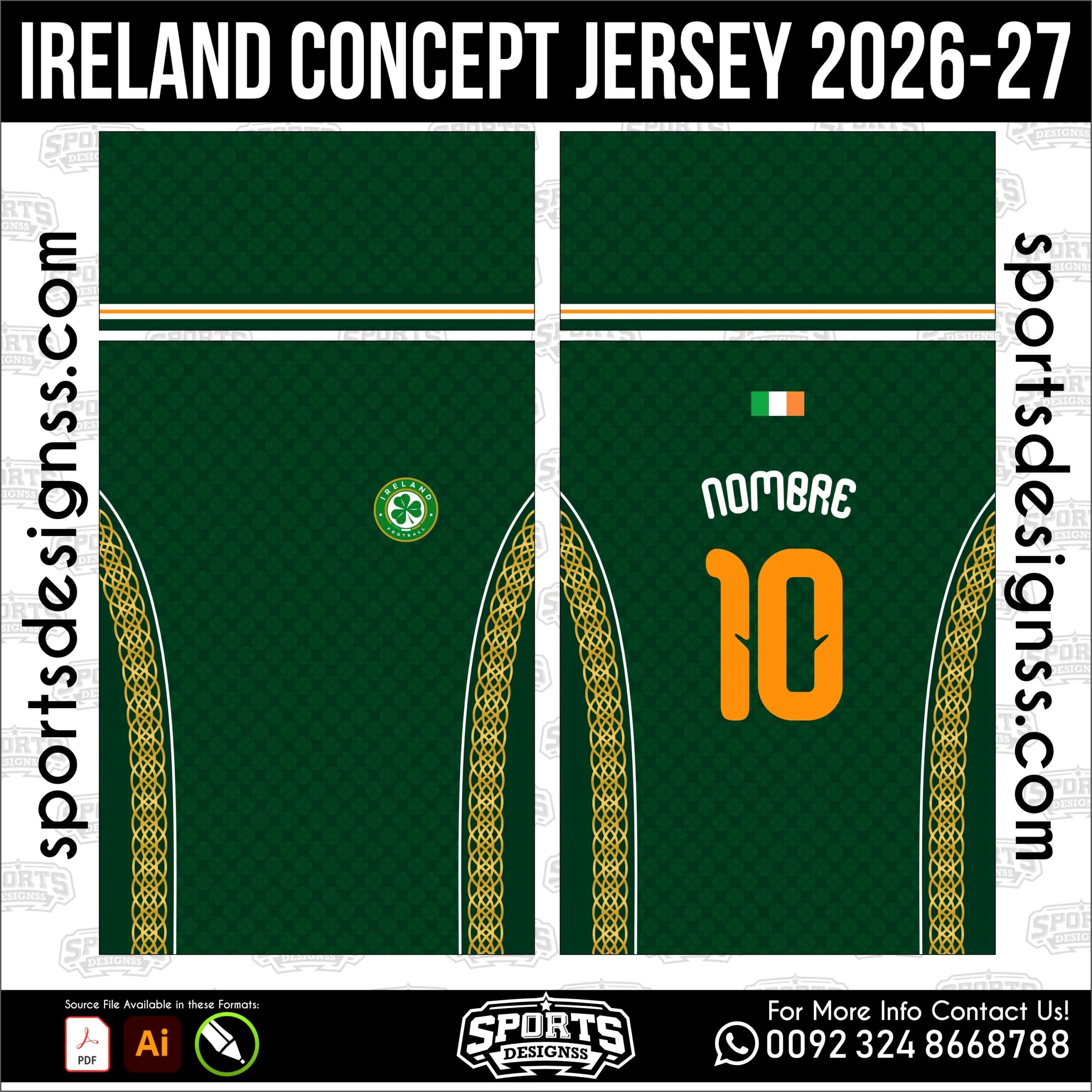 Ireland Concept Jersey 2026-27 - football shirt vector for sublimation printing