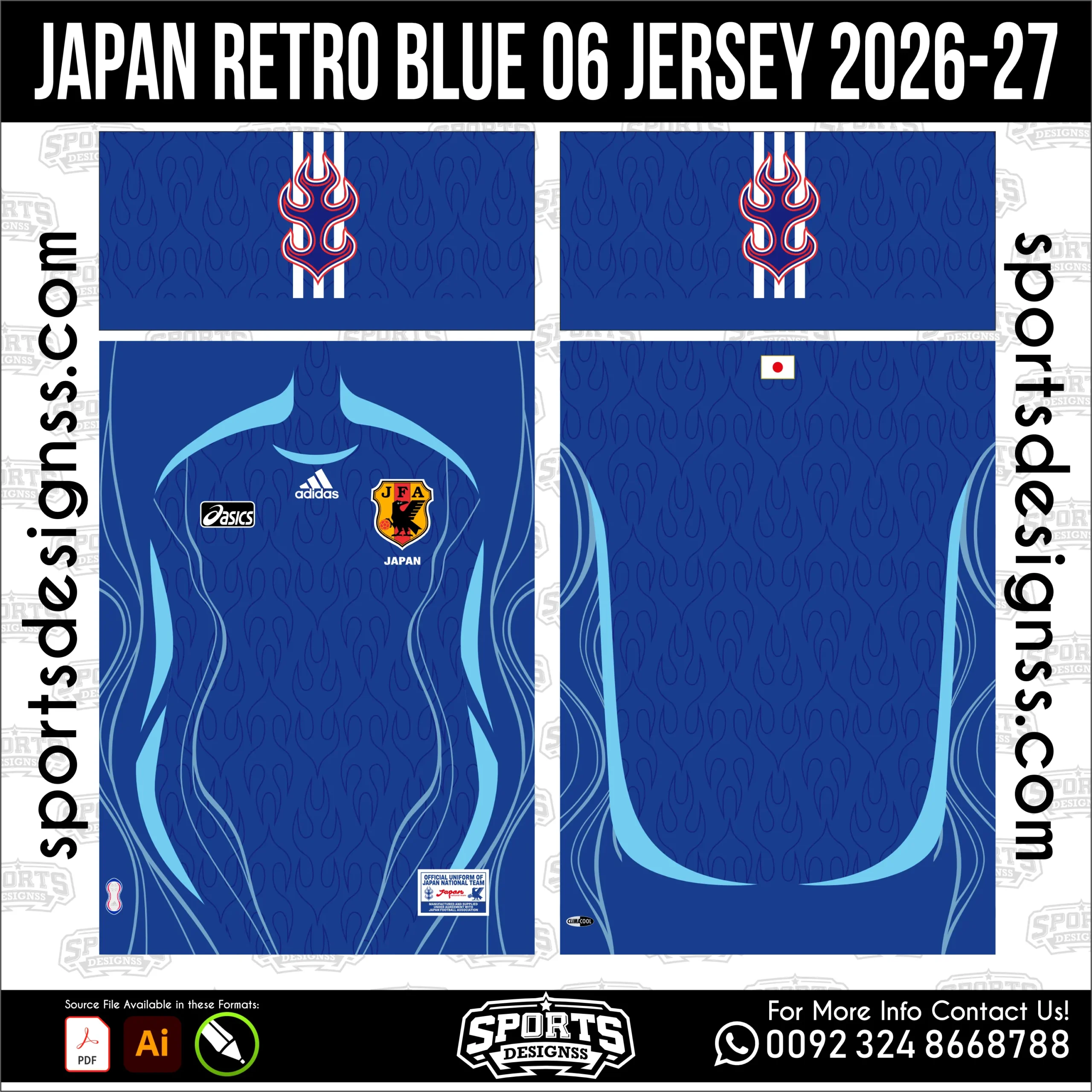 Japan Retro Blue '06 Jersey - classic football shirt vector for sublimation printing