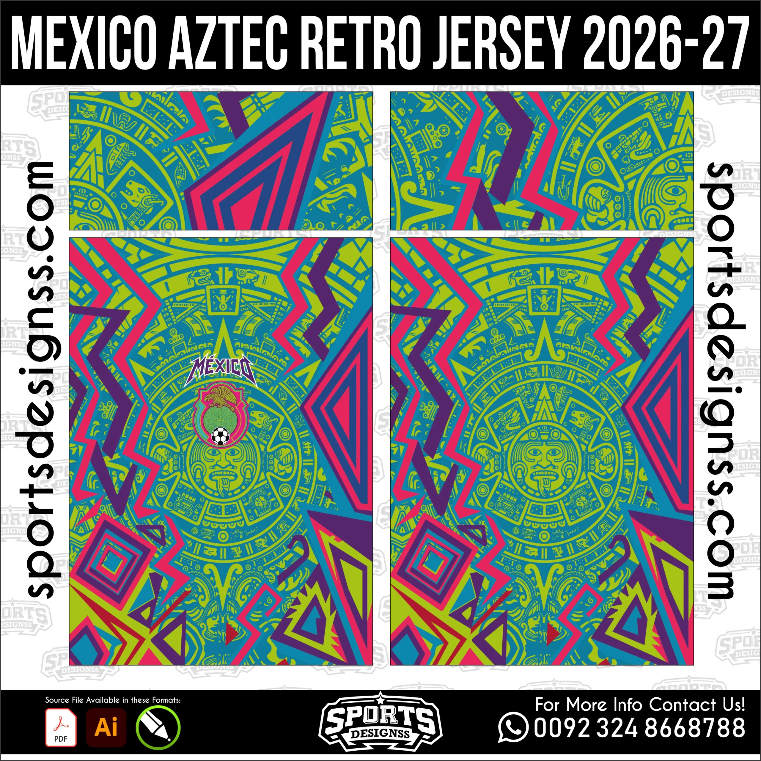 Mexico Aztec Retro Jersey - classic football shirt vector for sublimation printing