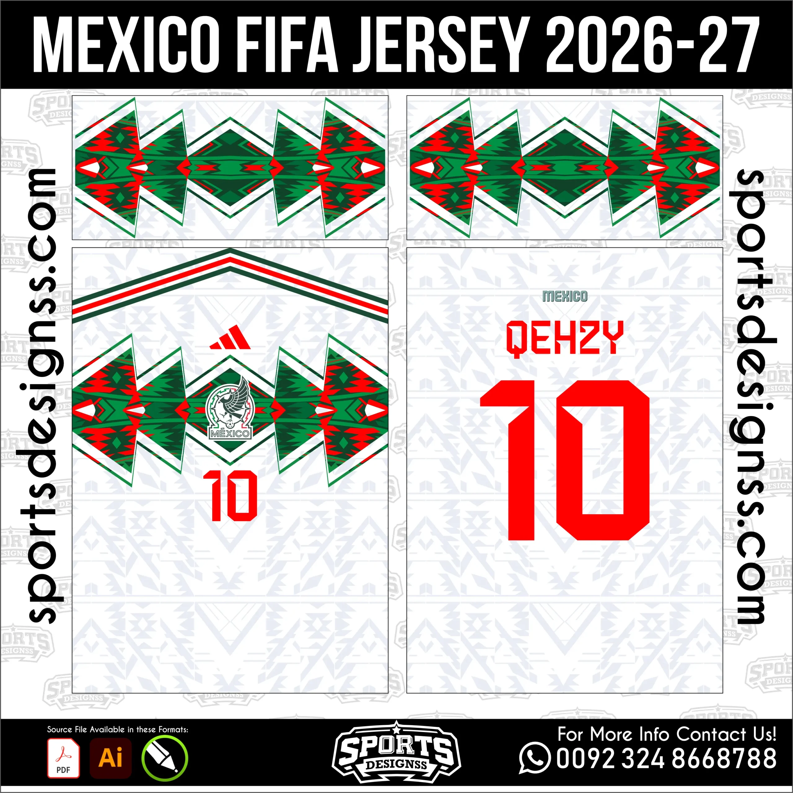 Mexico World Cup Jersey 2026-27 - football shirt vector for sublimation printing