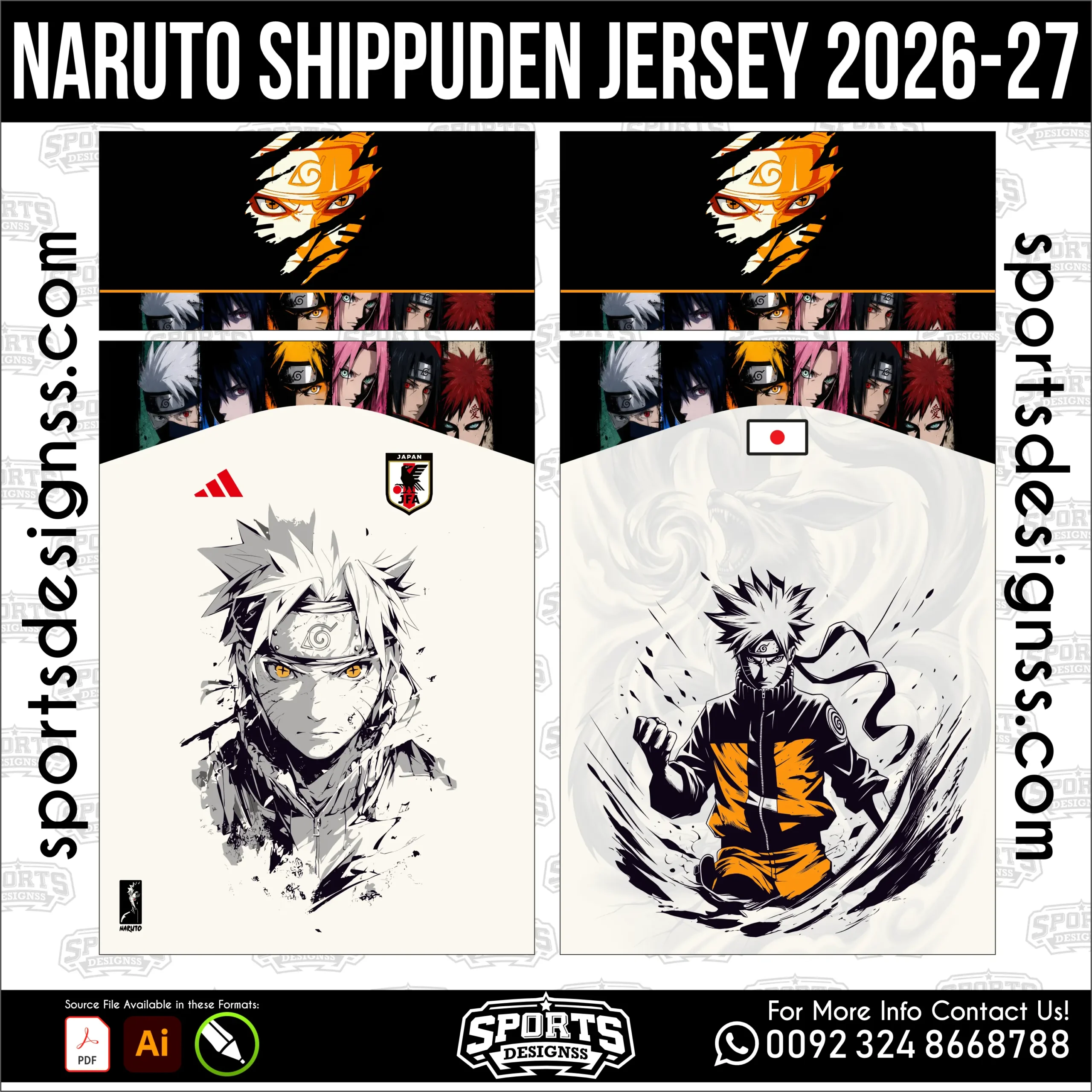 Naruto Shippuden Jersey 2026-27 Anime Football Shirt Vector for Sublimation Printing