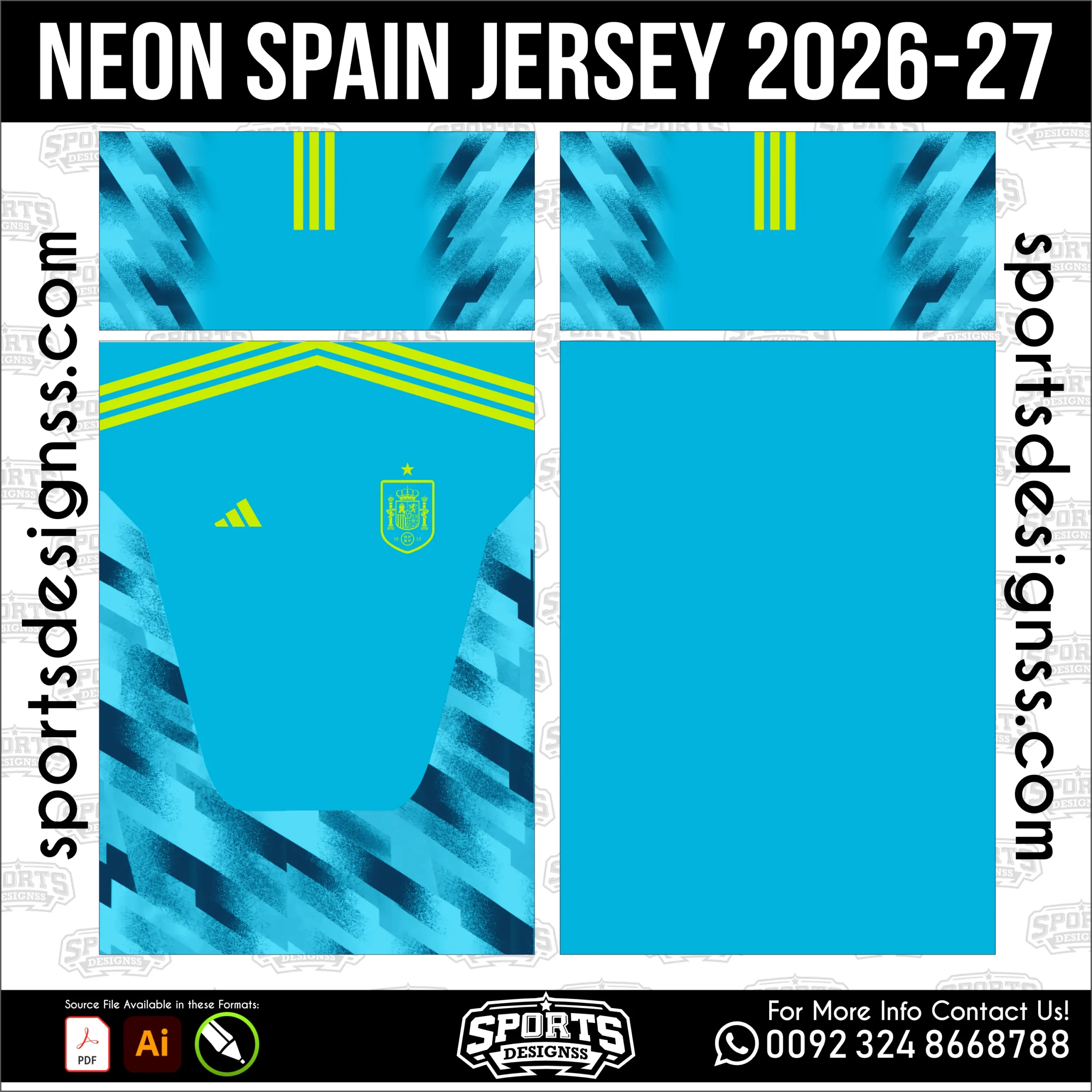 Neon Spain Jersey 2026-27 - football shirt vector for sublimation printing