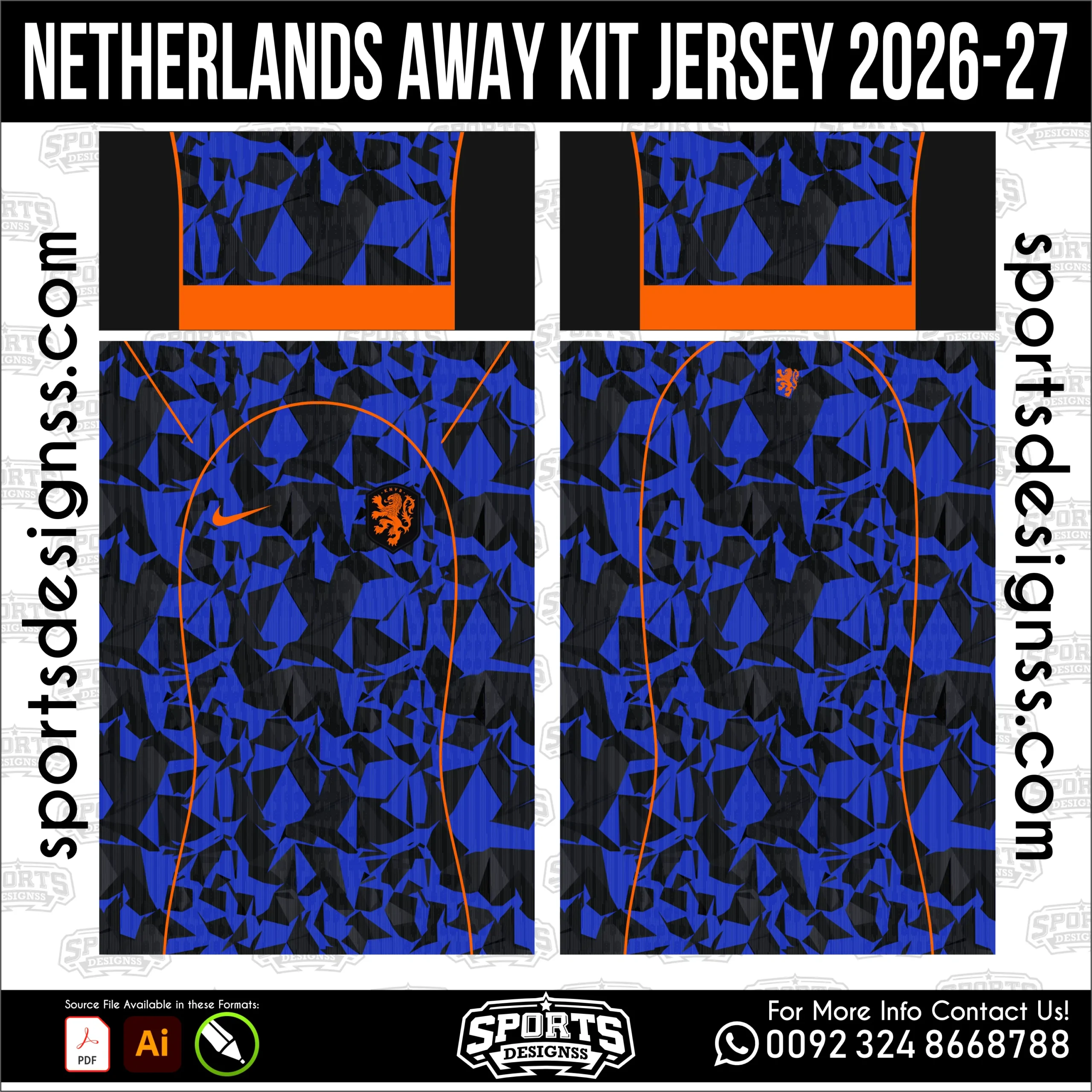 Netherlands Away Jersey 2026-27 - football shirt vector for sublimation printing