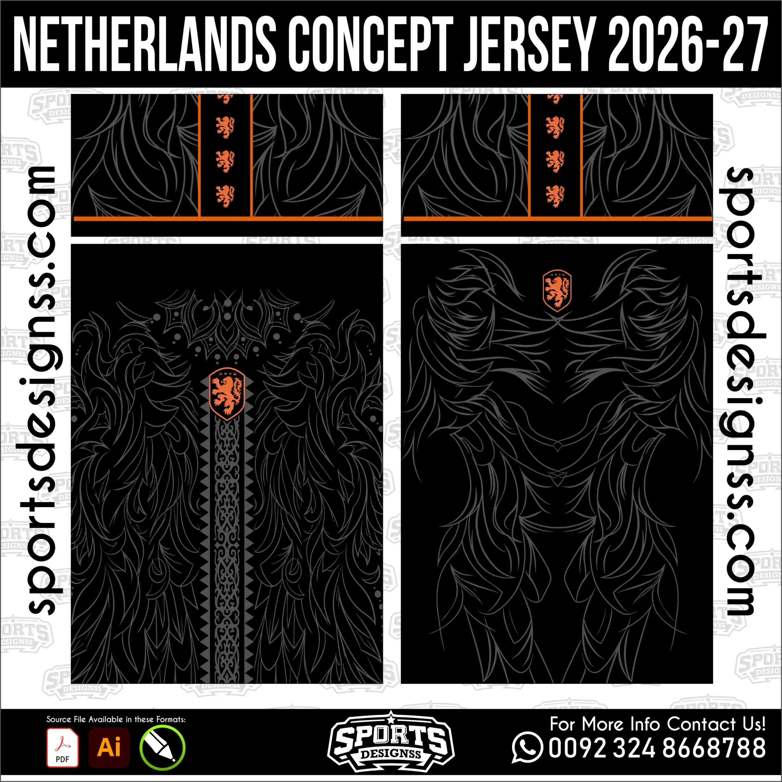 Netherlands Concept Jersey 2026-27 football shirt vector for sublimation printing