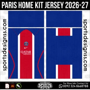 Paris Saint-Germain Home Jersey 2026-27 - football shirt vector for sublimation printing