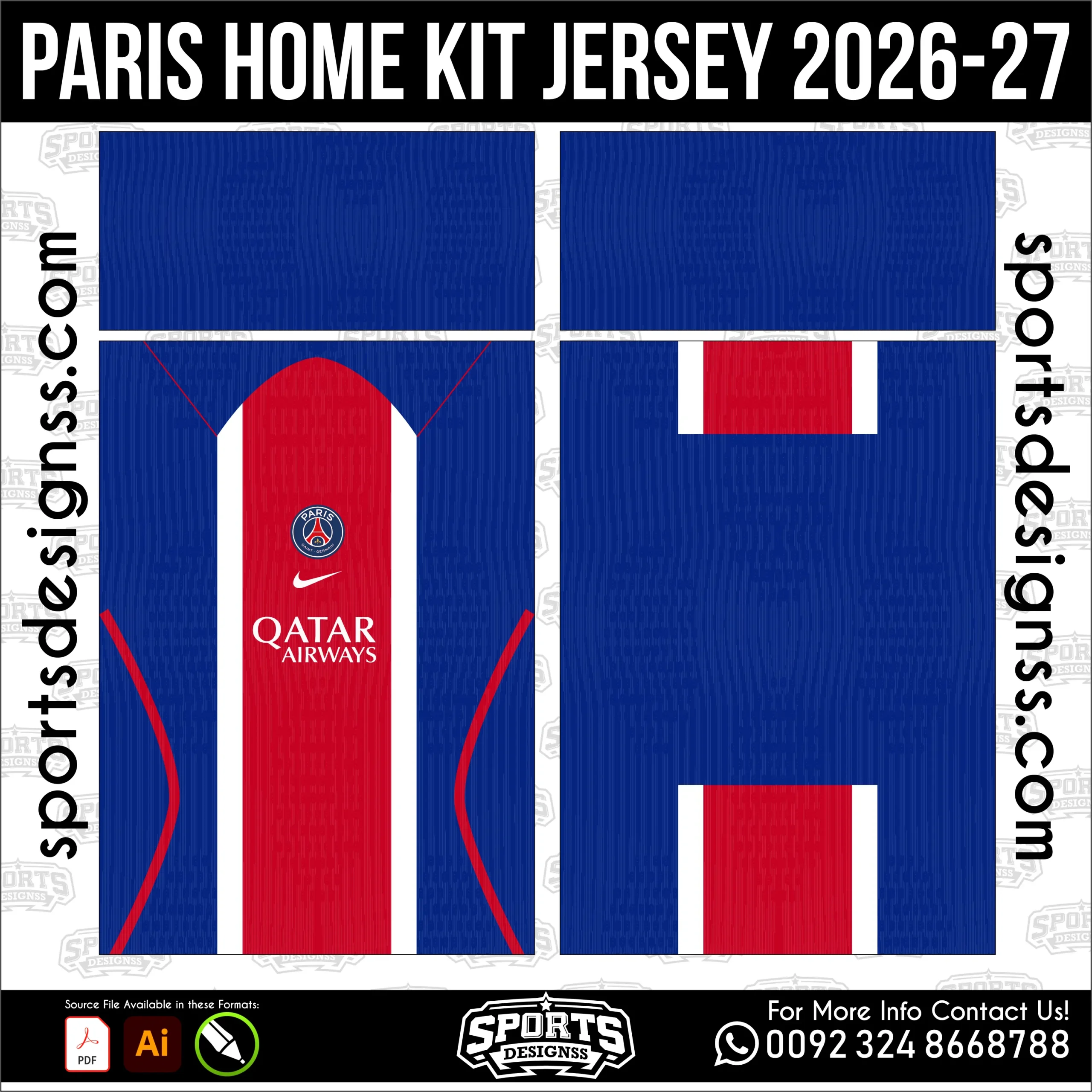 Paris Saint-Germain Home Jersey 2026-27 - football shirt vector for sublimation printing