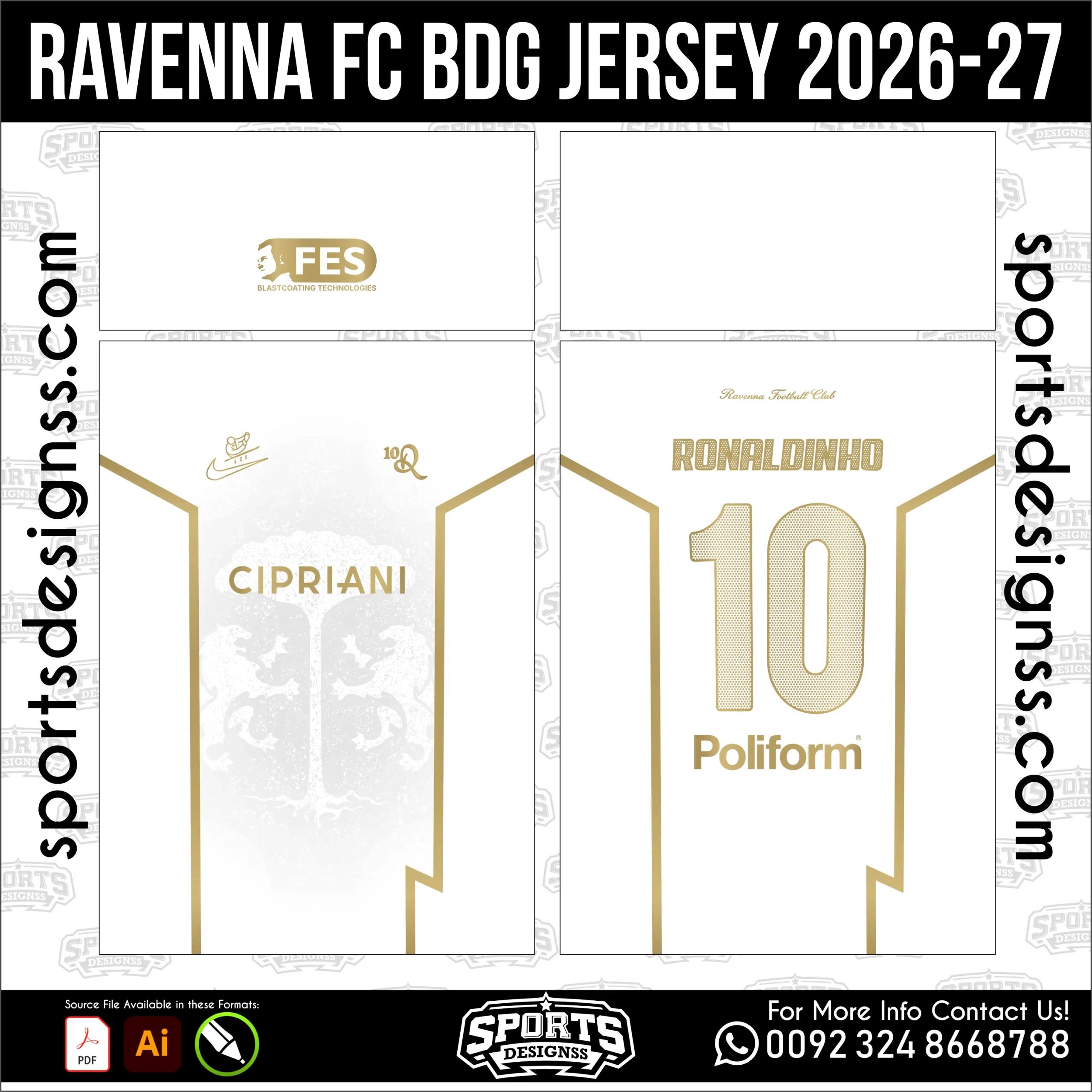 Ravenna FC Jersey 2026-27 - football shirt vector for sublimation printing