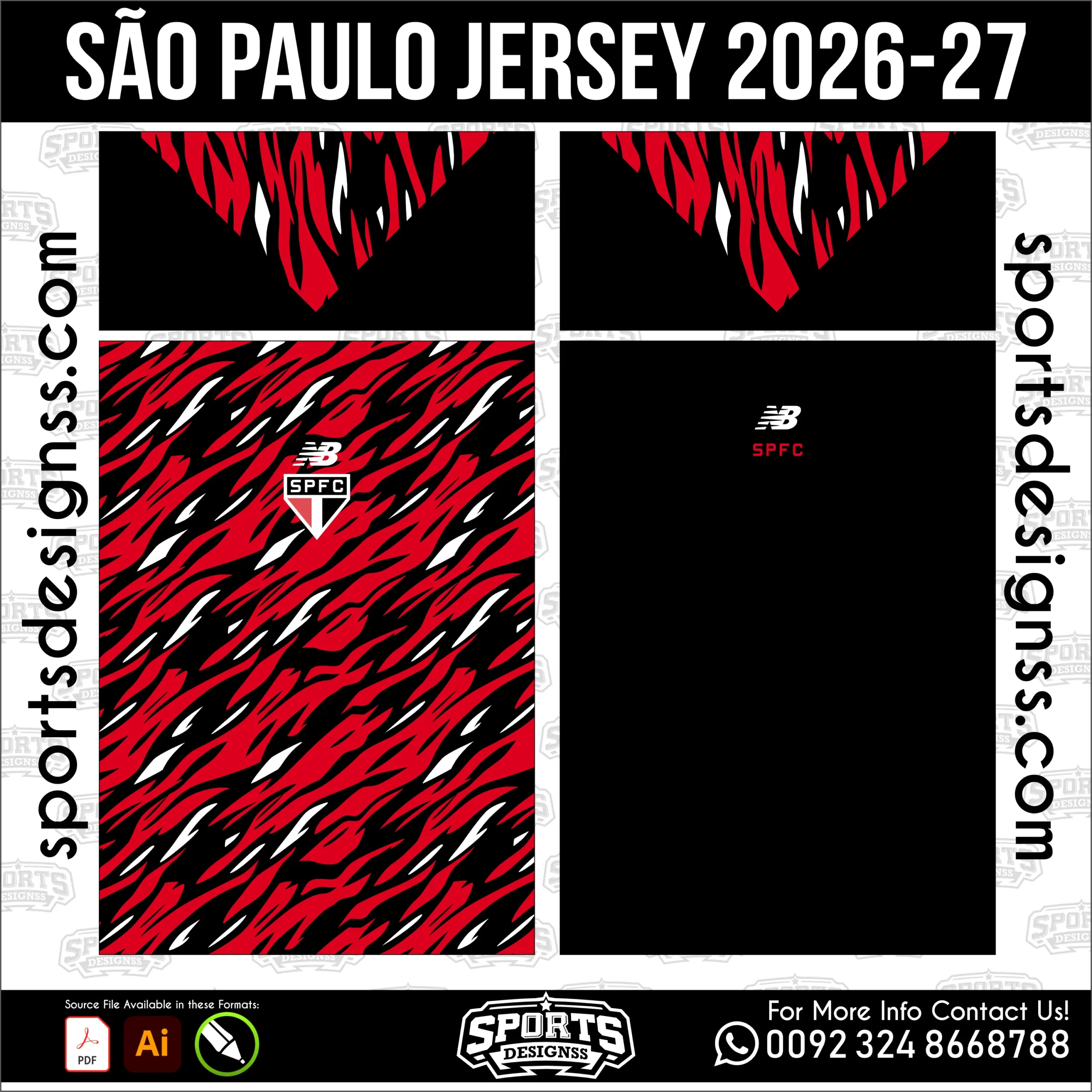 São Paulo FC Jersey 2026-27 - football shirt vector for sublimation printing