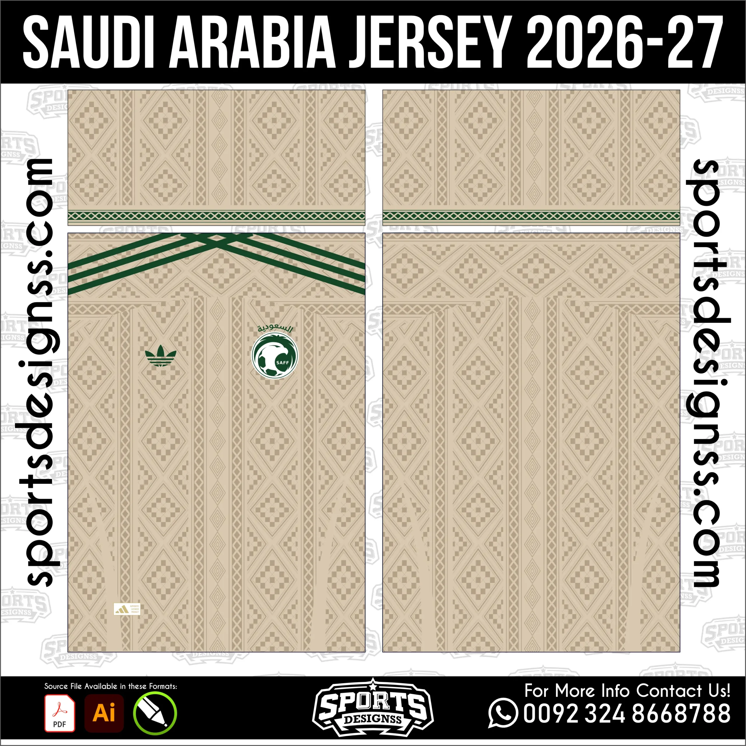 Saudi Arabia Jersey 2026-27 - football shirt vector for sublimation printing