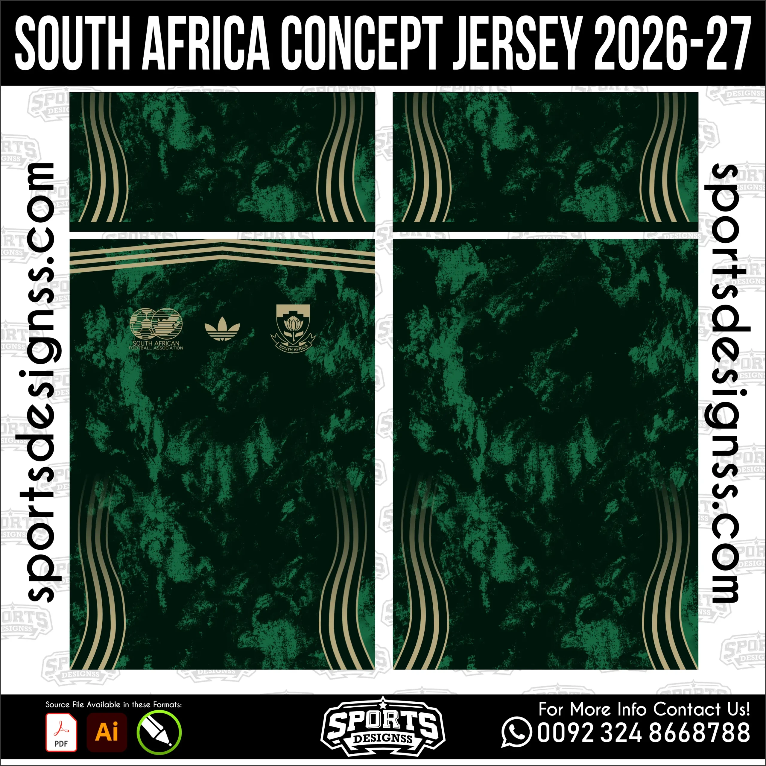 South Africa Concept Jersey 2026-27 football shirt vector for sublimation printing