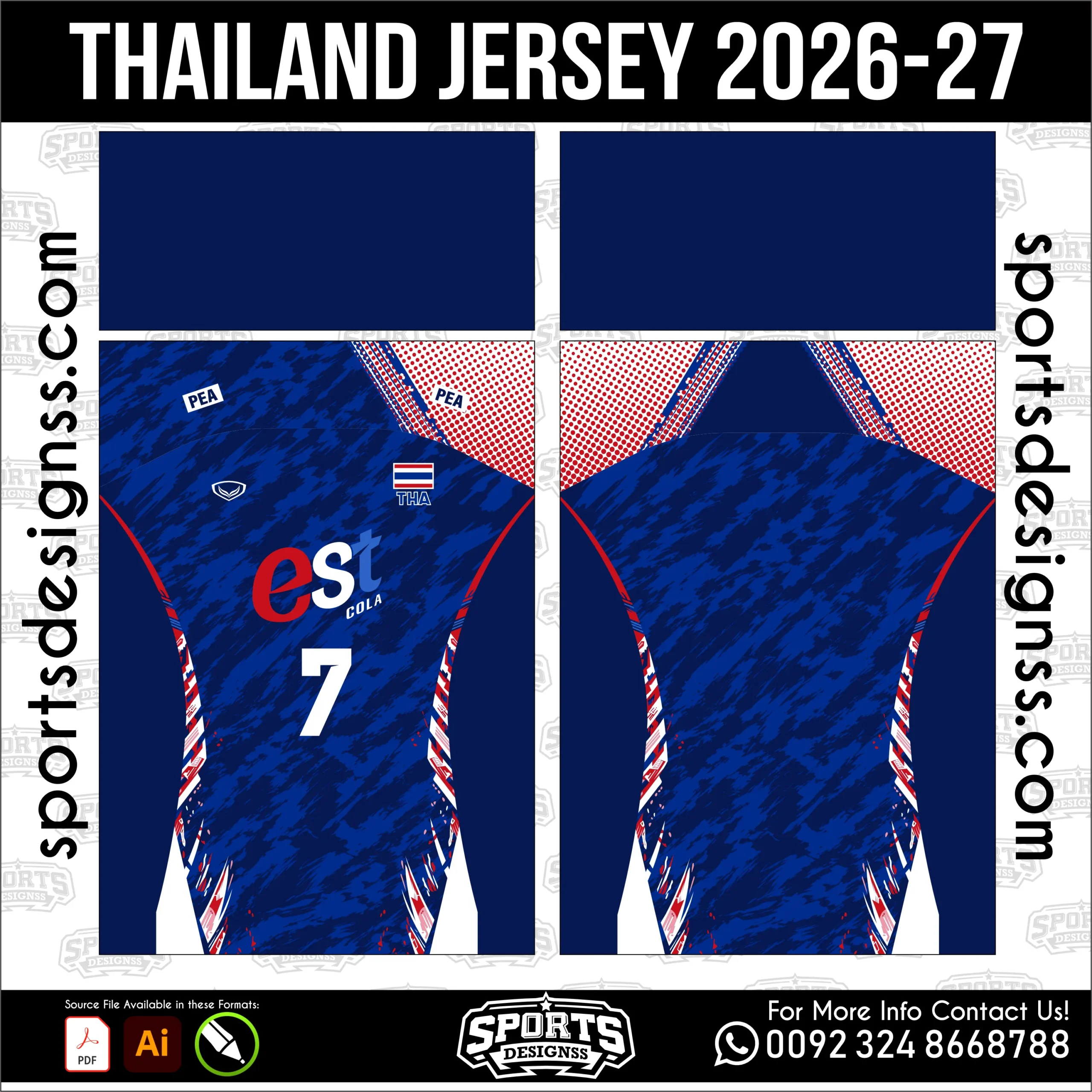 Thailand Jersey 2026-27 Football Shirt Vector for Sublimation Printing