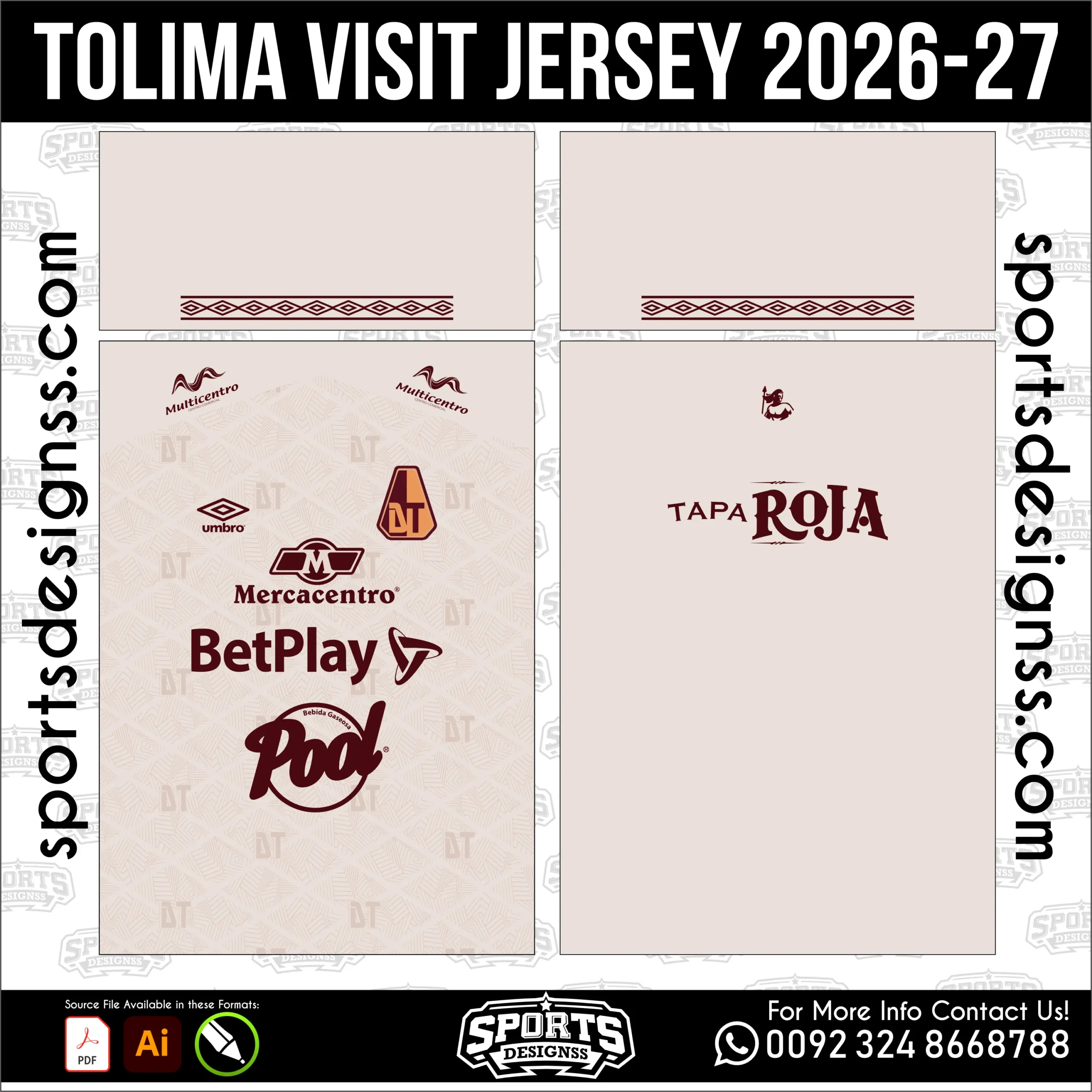 Deportes Tolima Away Jersey 2026-27 - football shirt vector for sublimation printing