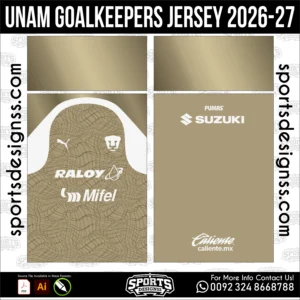 UNAM Pumas Goalkeeper Jersey 2026-27 - football shirt vector for sublimation printing