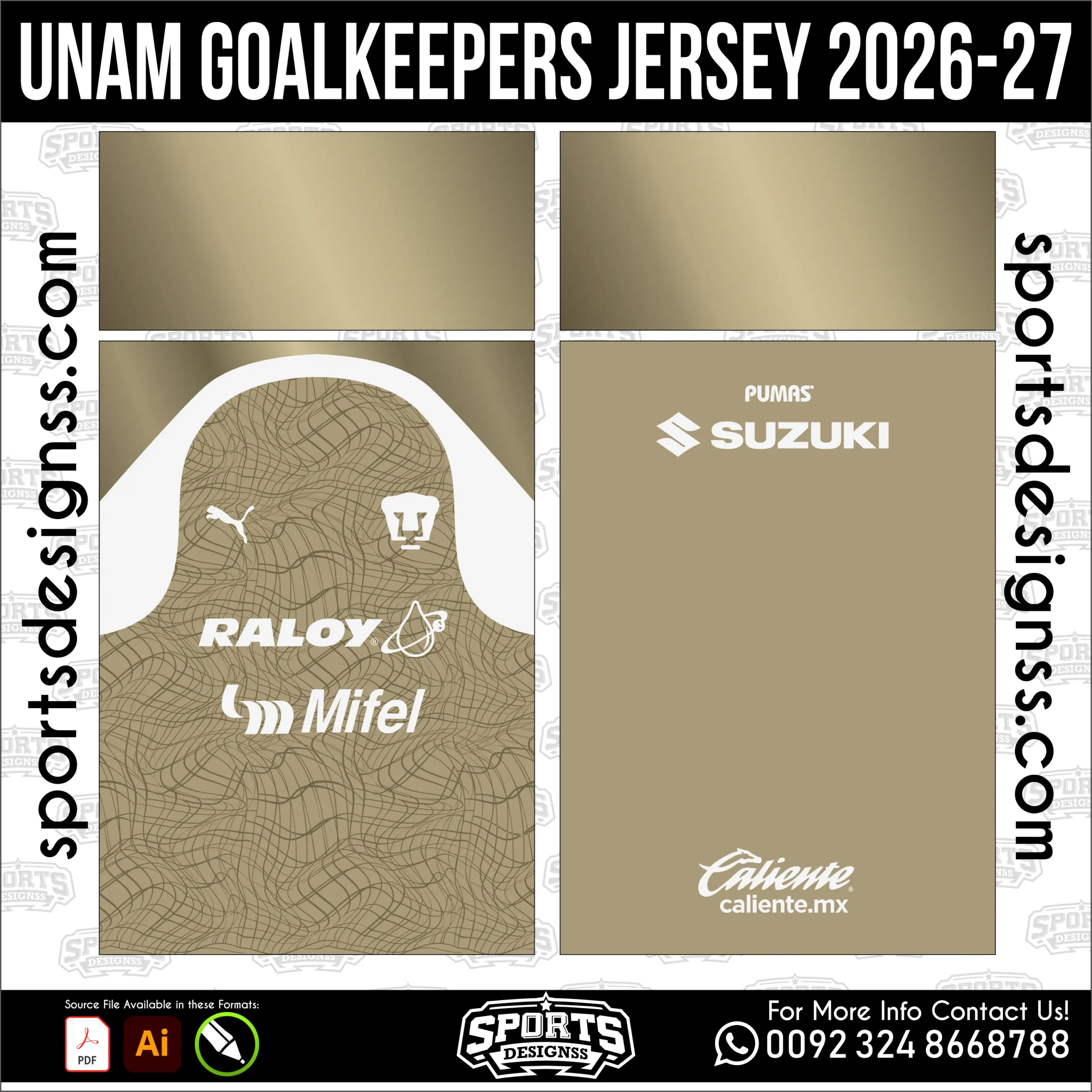 UNAM Pumas Goalkeeper Jersey 2026-27 - football shirt vector for sublimation printing