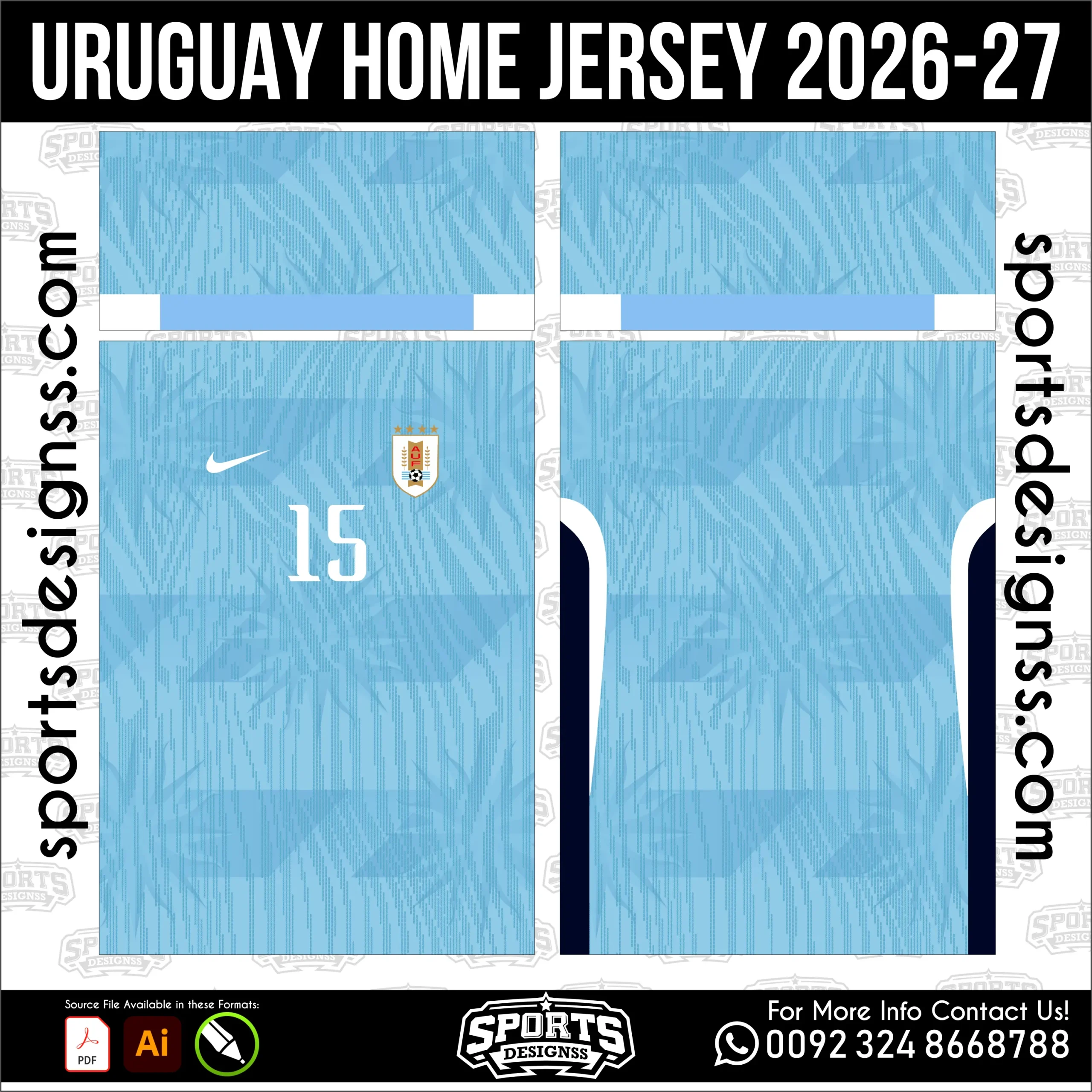 Uruguay Home Jersey 2026-27 - football shirt vector for sublimation printing