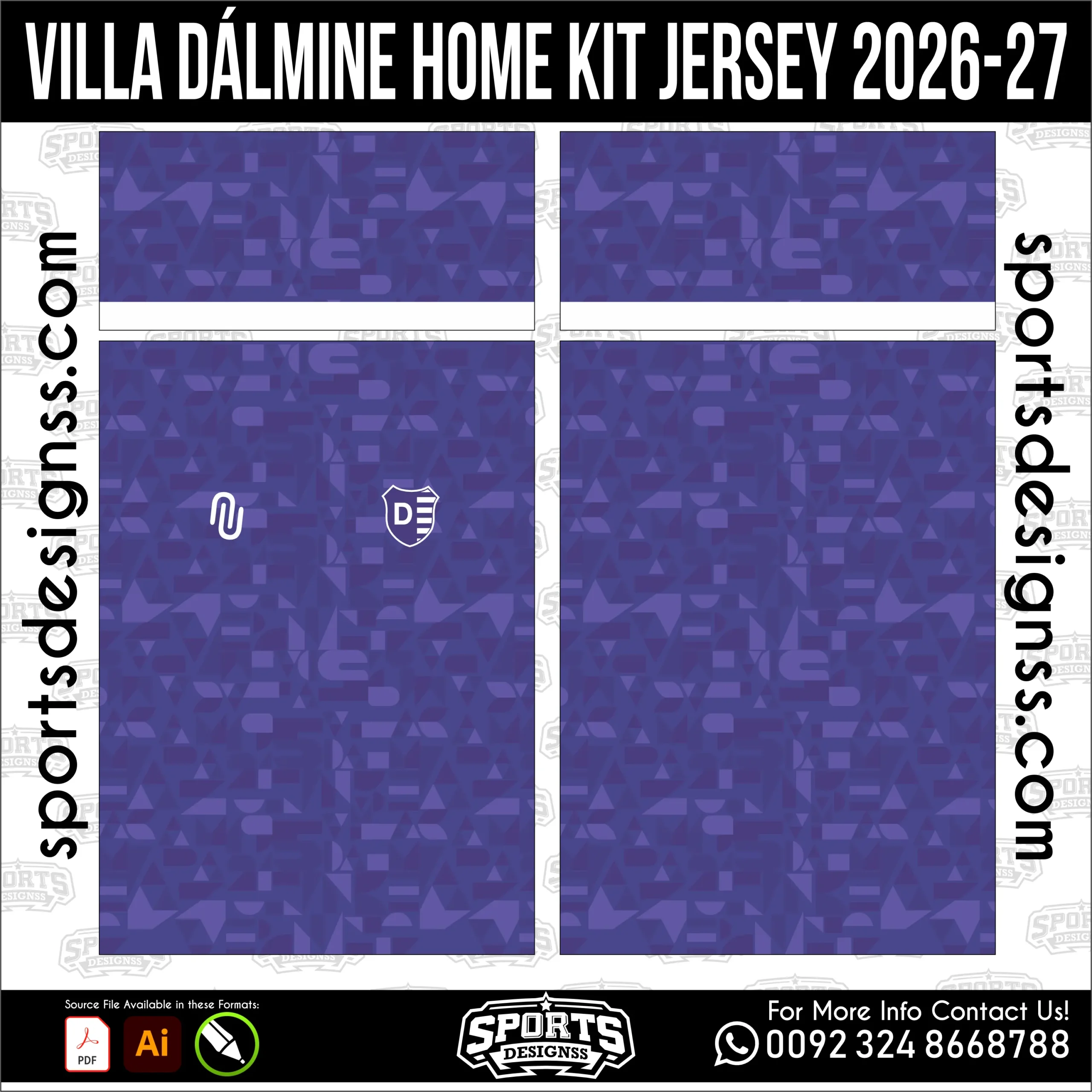 Villa Dálmine Home Jersey 2026-27 - football shirt vector for sublimation printing
