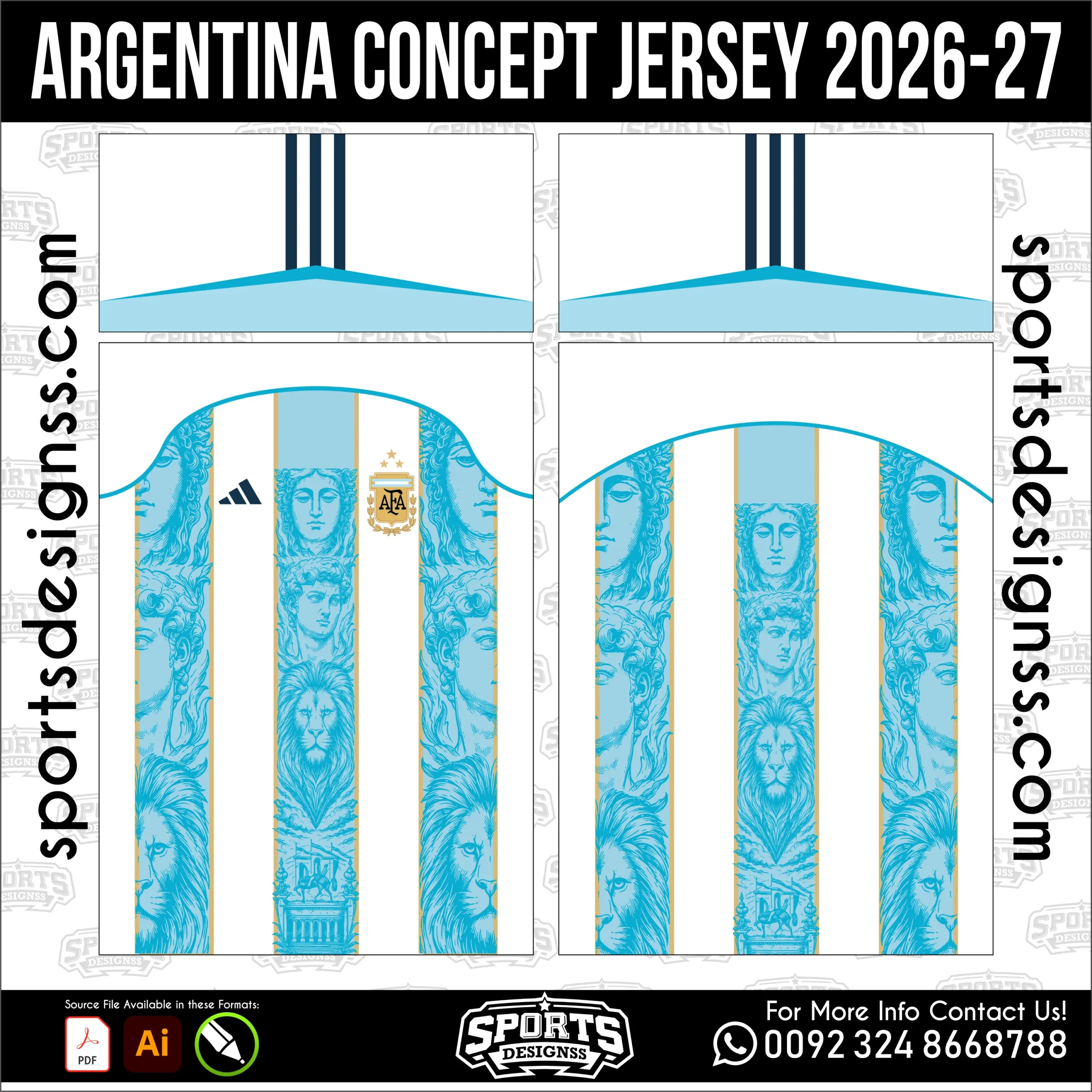 Argentina Concept Jersey 2026-27 Football Shirt Vector for Sublimation Printing