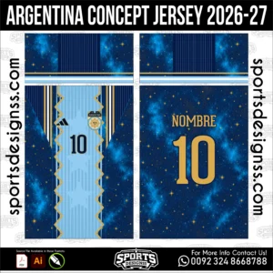Argentina Concept Jersey 2026-27 Football Shirt Vector for Sublimation Printing