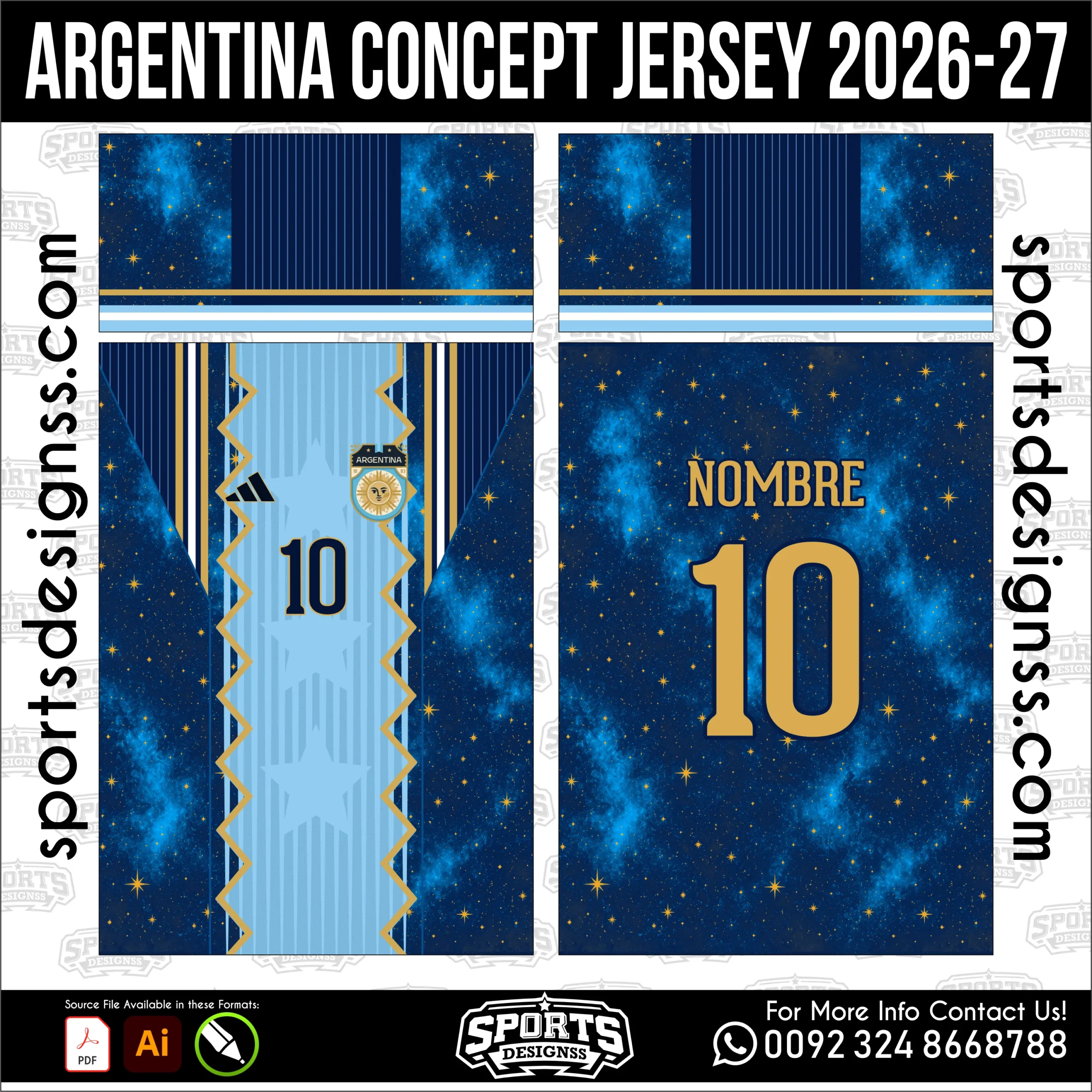 Argentina Concept Jersey 2026-27 Football Shirt Vector for Sublimation Printing