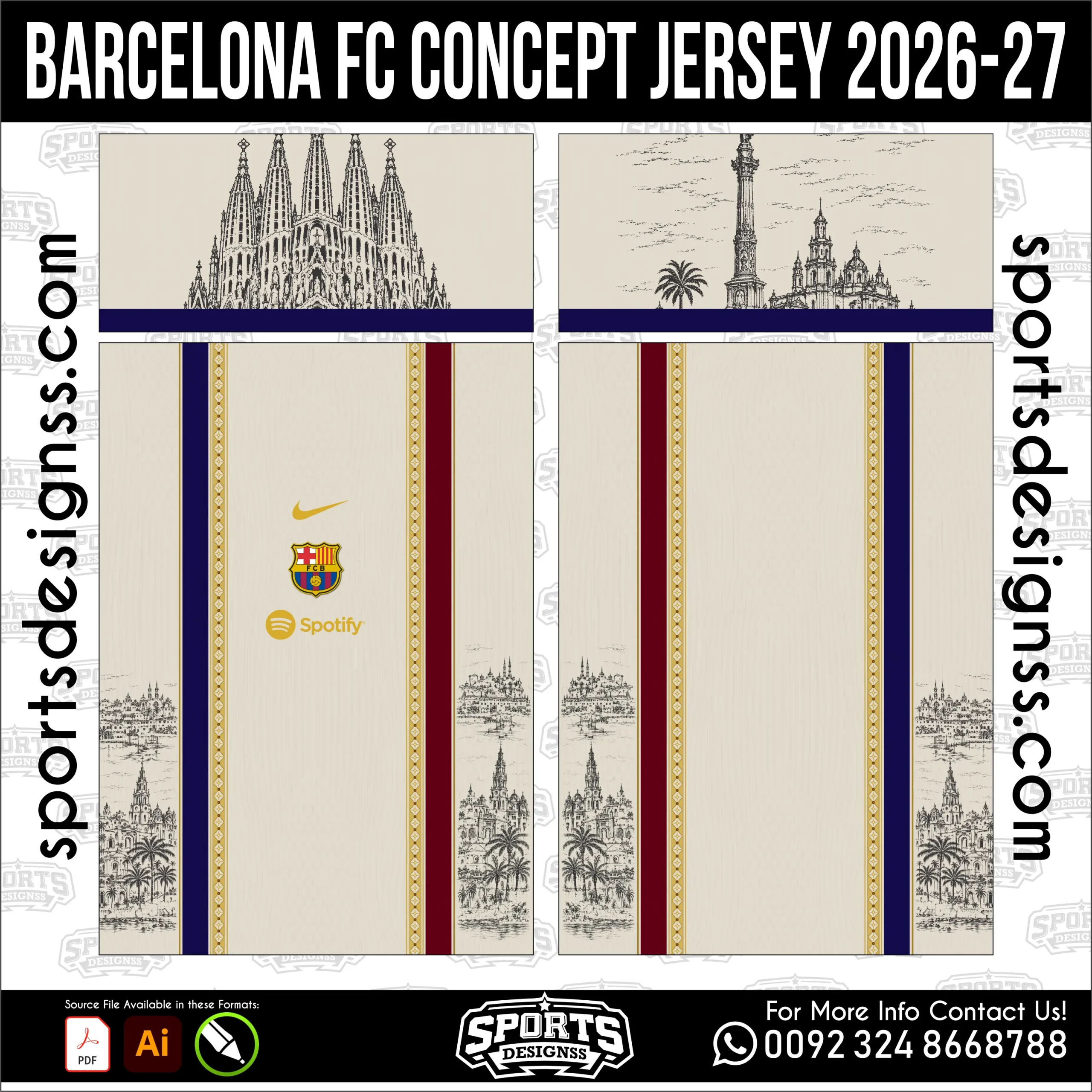 Barcelona FC Concept Jersey 2026-27 Football Shirt Vector Design for Sublimation Printing