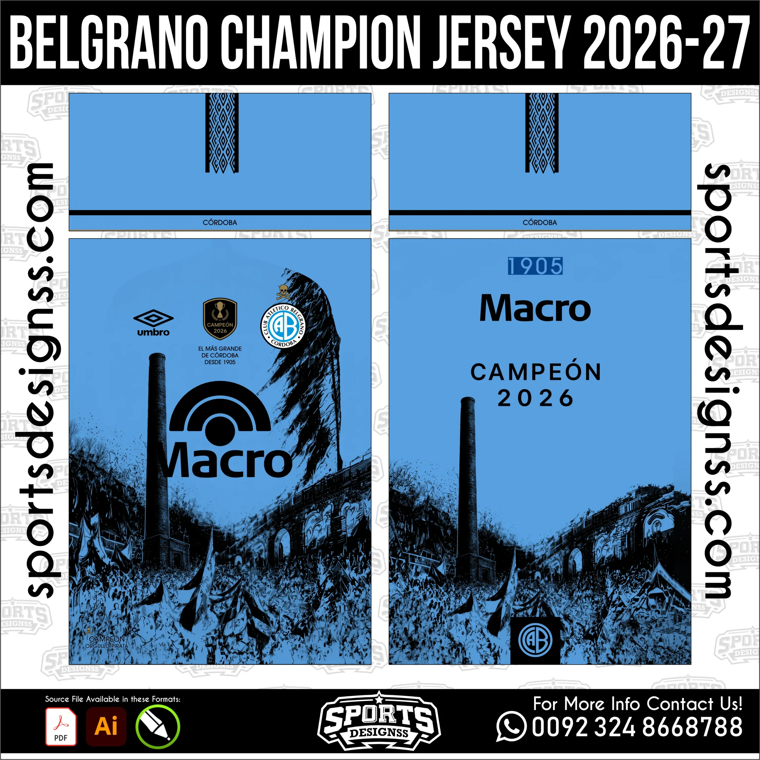 Belgrano Champion Jersey 2026-27 – Football Shirt Vector