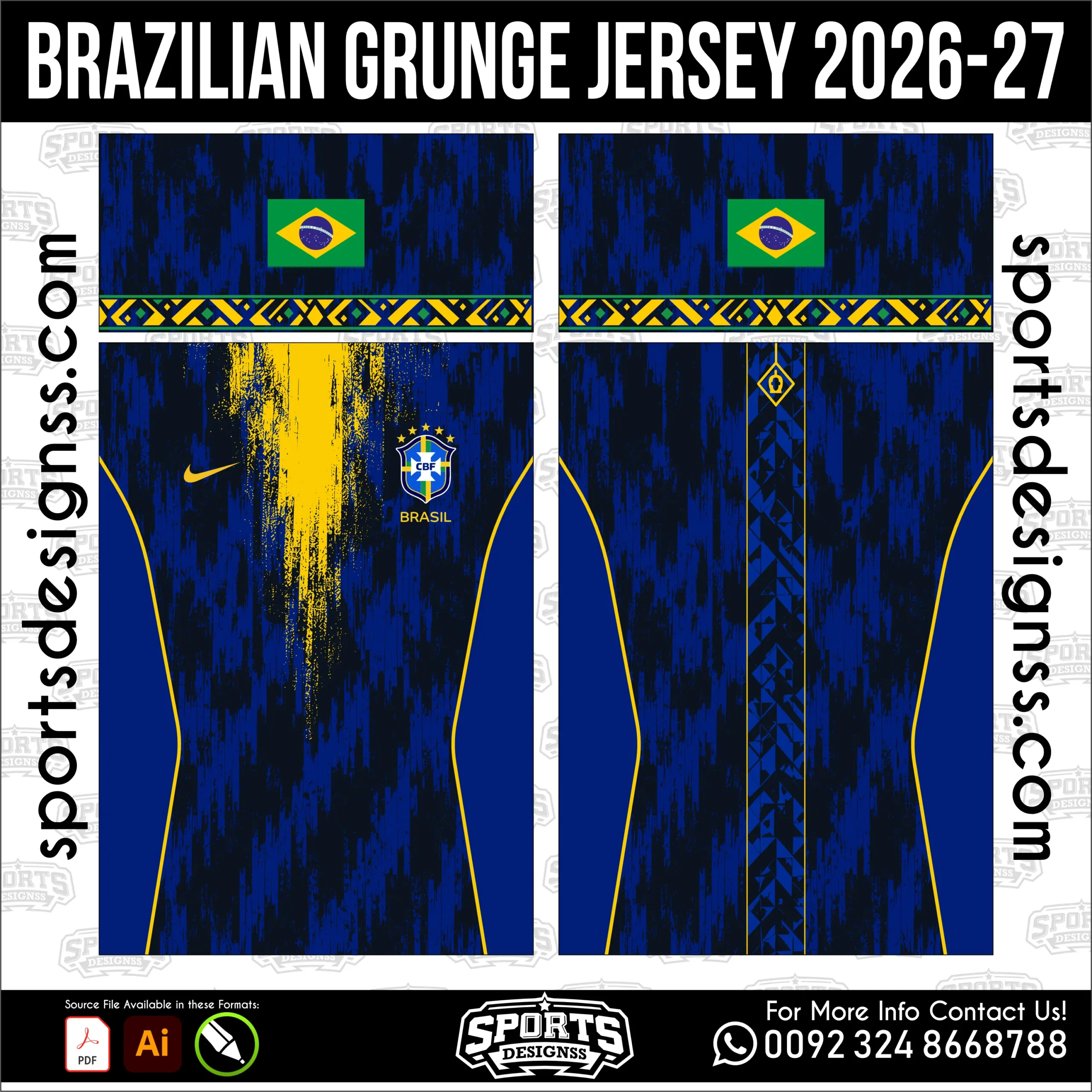 Brazilian Grunge Jersey 2026-27 – Football Shirt Vector for Sublimation Printing