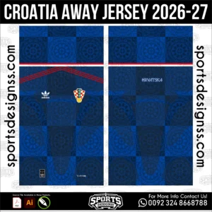 Croatia Away Jersey 2026-27 Football Shirt Vector Design for Sublimation Printing AI PDF CDR