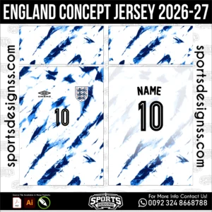 England Concept Jersey 2026-27 - football shirt vector for sublimation printing