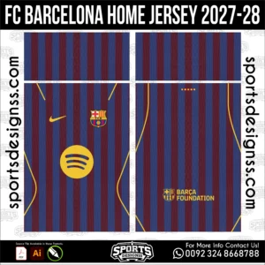 FC Barcelona Home Jersey 2027-28 - football shirt vector for sublimation printing