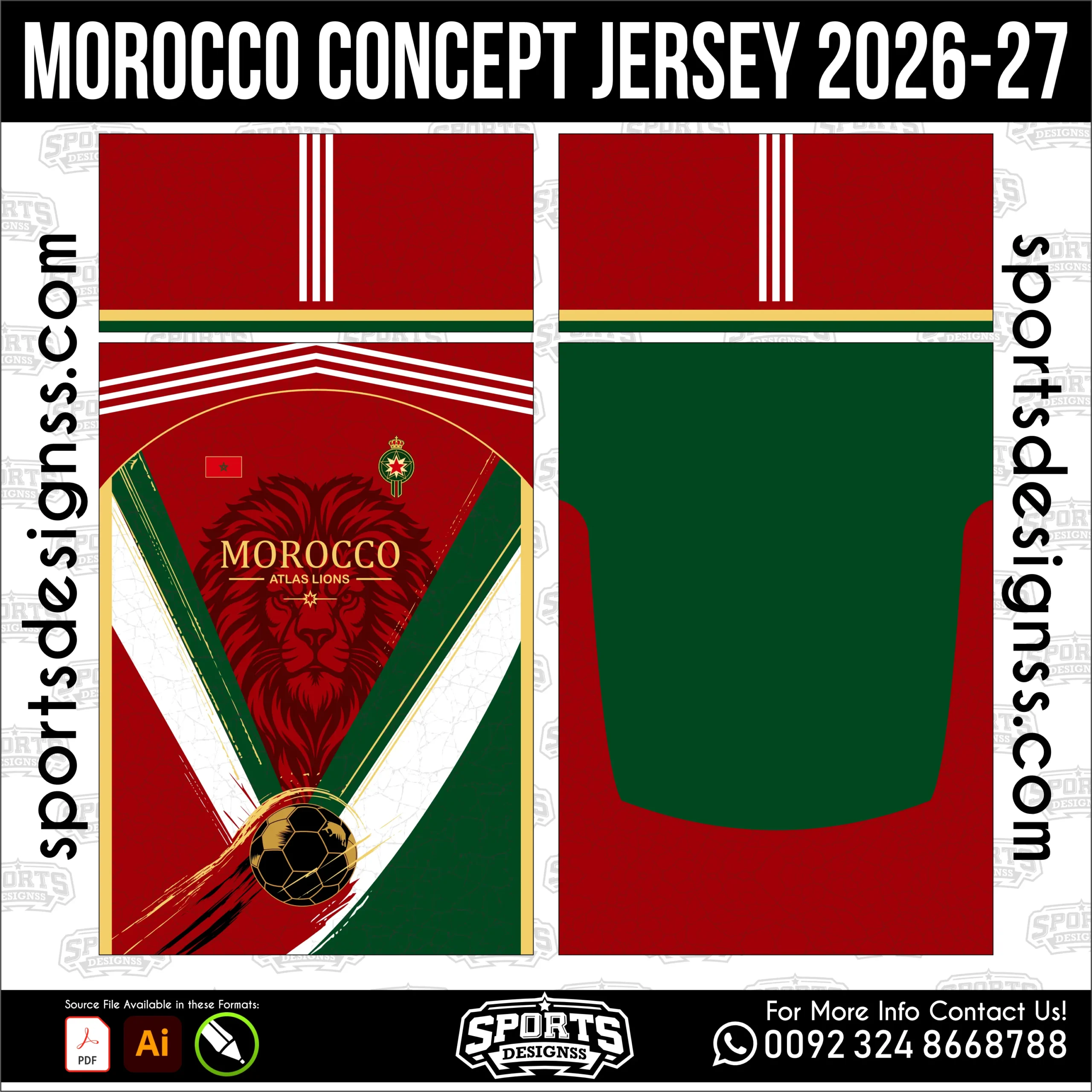 Morocco Concept Jersey 2026-27 Football Shirt Vector for Sublimation Printing