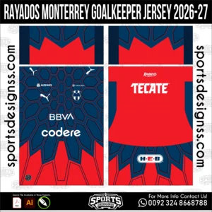 Rayados Monterrey Goalkeeper Jersey 2026-27 Football Shirt Vector Design