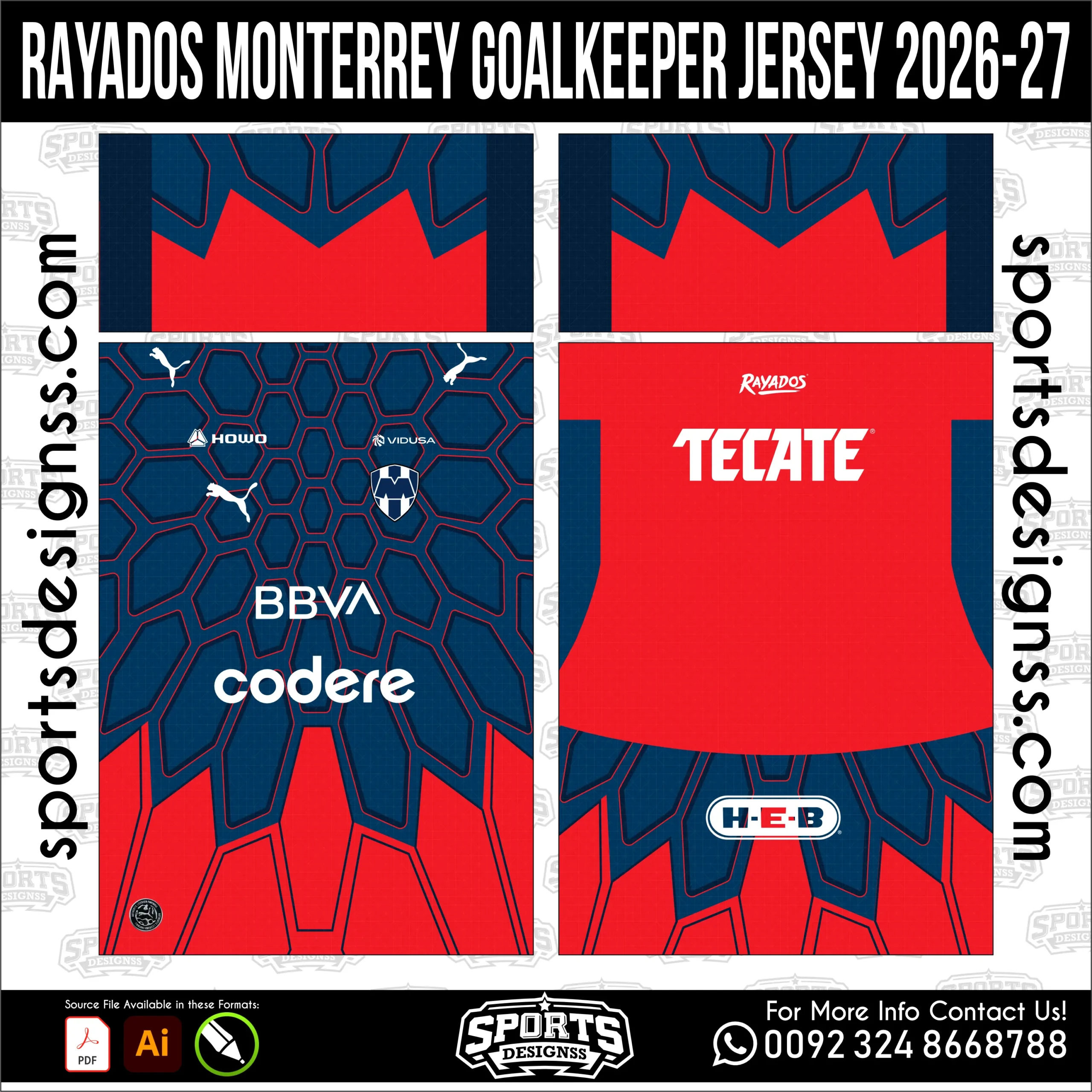 Rayados Monterrey Goalkeeper Jersey 2026-27 Football Shirt Vector Design