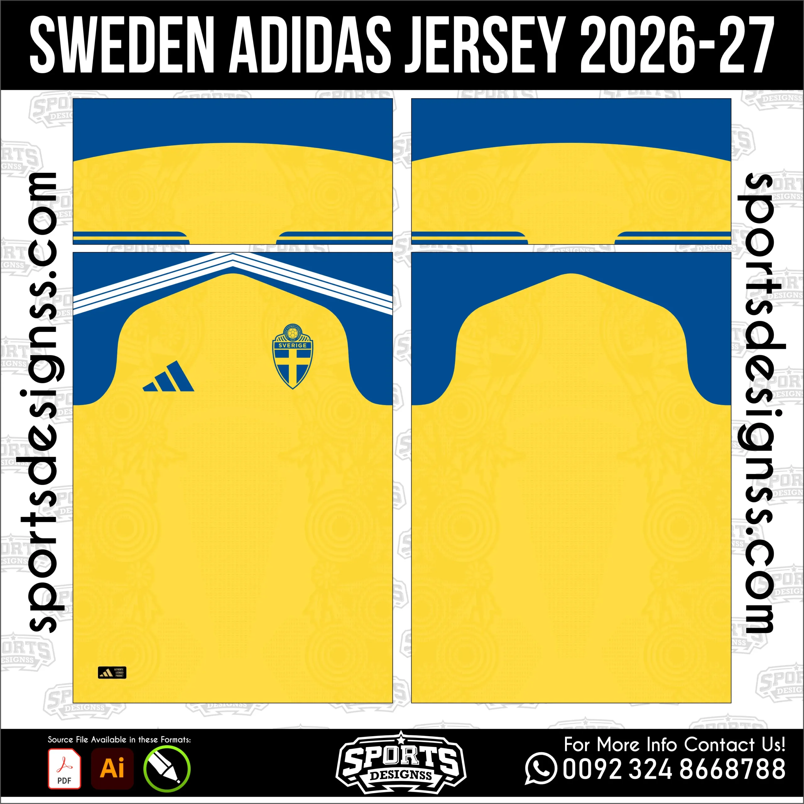 Sweden Adidas Jersey 2026-27 Football Shirt Vector for Sublimation Printing