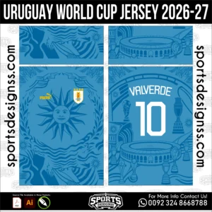 Uruguay World Cup Jersey 2026-27 Football Shirt Vector for Sublimation Printing